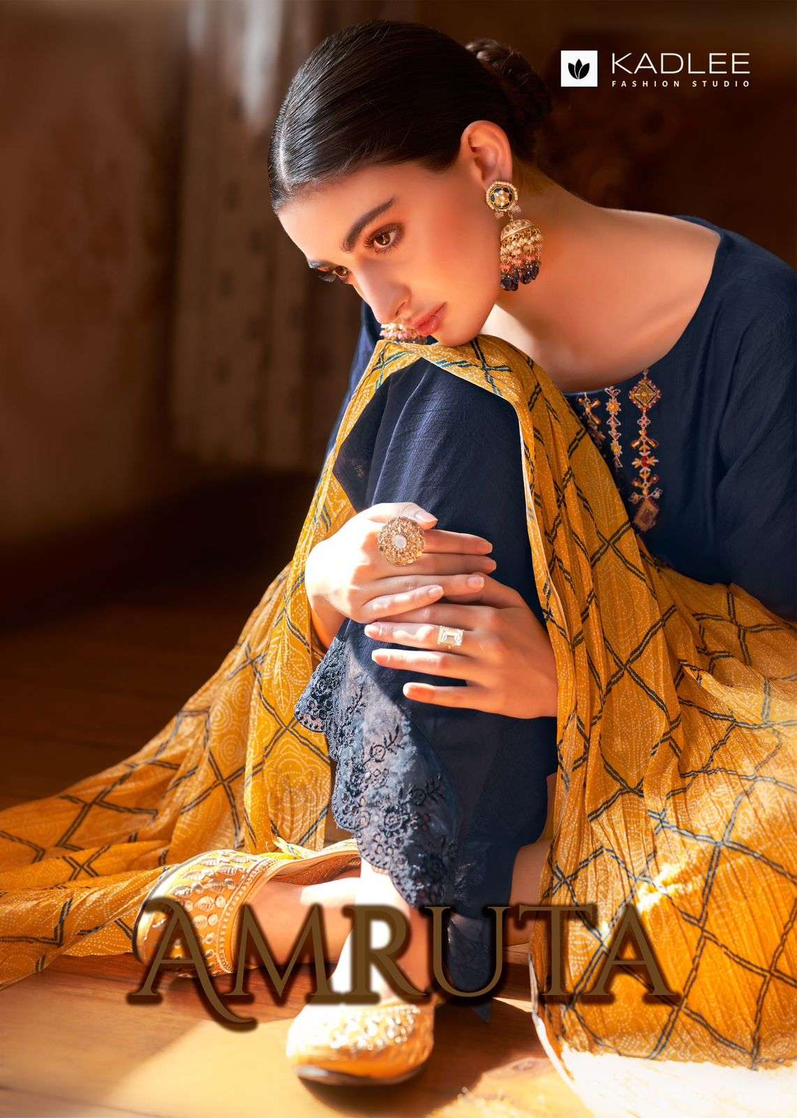 AMRETA VISCOSE WEAVING EMBROIDERY AND HANDWORK KURTI WITH COTTON LYCRA PANT AND CHINON BANDHANI DUPA...