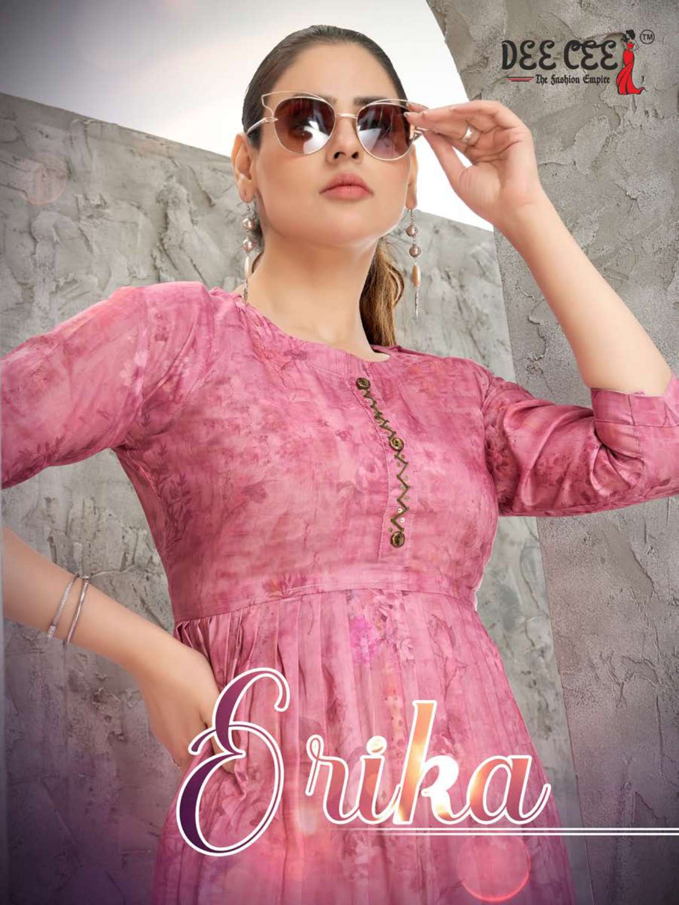 ERIKA MODAL RPINT FLAIRED LONG KURTI WITH BUTTON AND HANDWORK BY DEECEE BRAND WHOLESALER AND DEALER