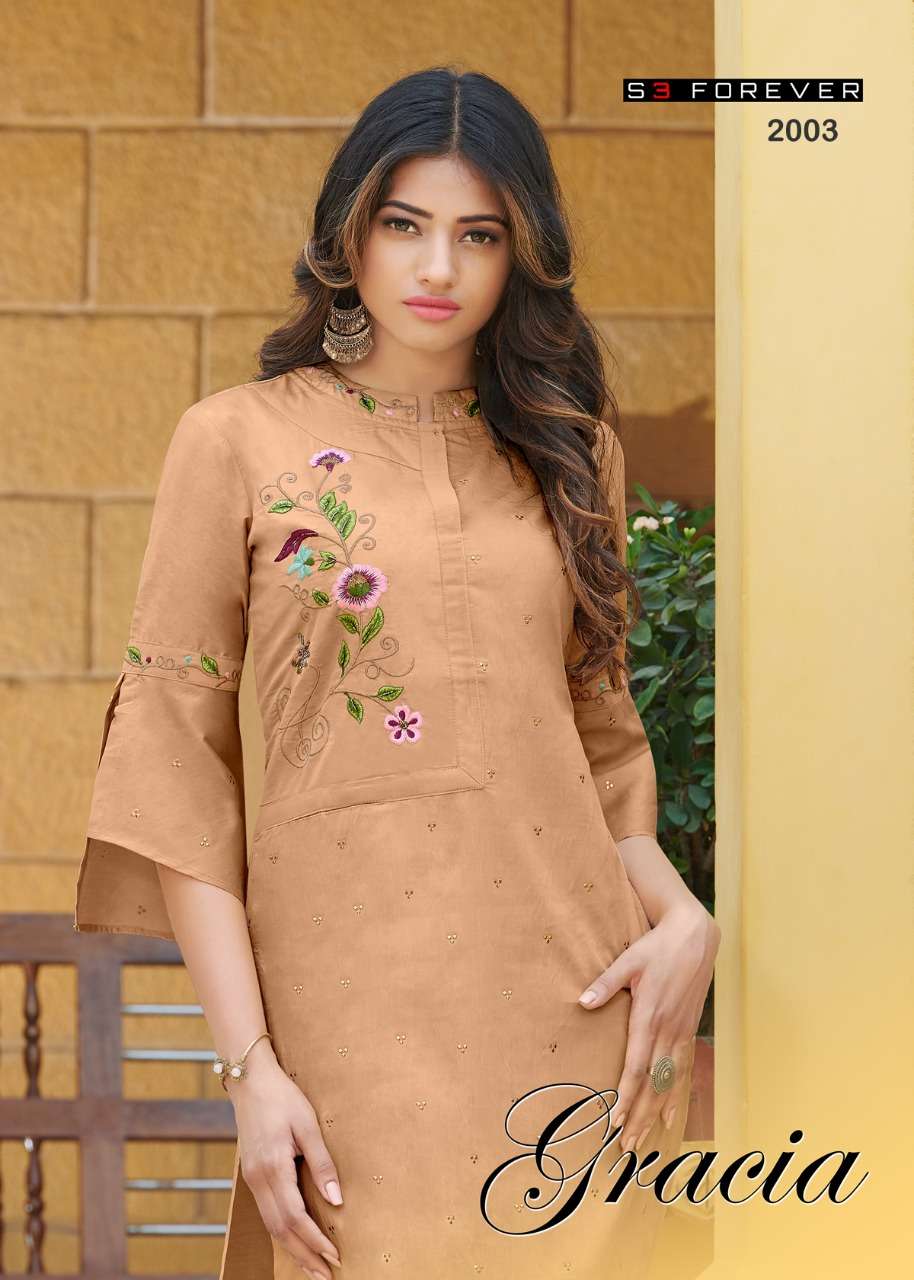 GRACIA VISCOS BASED CROMA SILK STYLISH KURTI HANDWORK BY S3FOREVER BRAND WHOLESALER AND DEALER