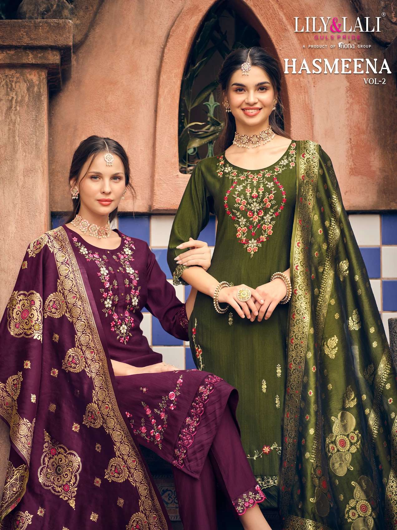 HASMEENA VOL 2 VISCOSE EMBROIDERY AND HANDWORK KURTI WITH PANT AND  JACQUARD DUPATTA WITH MEENA BY L...