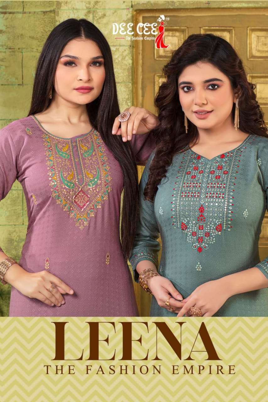 LEENA HEAVY DOBI A LINE KURTI WITH EMBROIDERY WORK BY DEECEE BRAND WHOLESALER AND DEALER