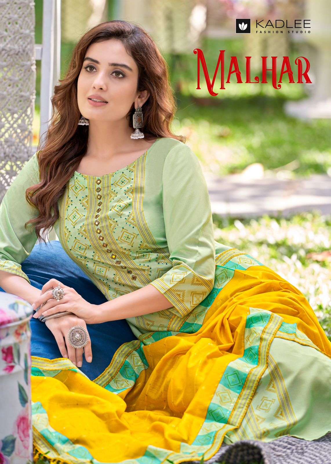 MALHAR RAYON PRINT EMBROIDERY AND HANDWORK KURTI WITH COTTON LYCRA PANT AND MUSLIN PRINT DUPATTA BY ...