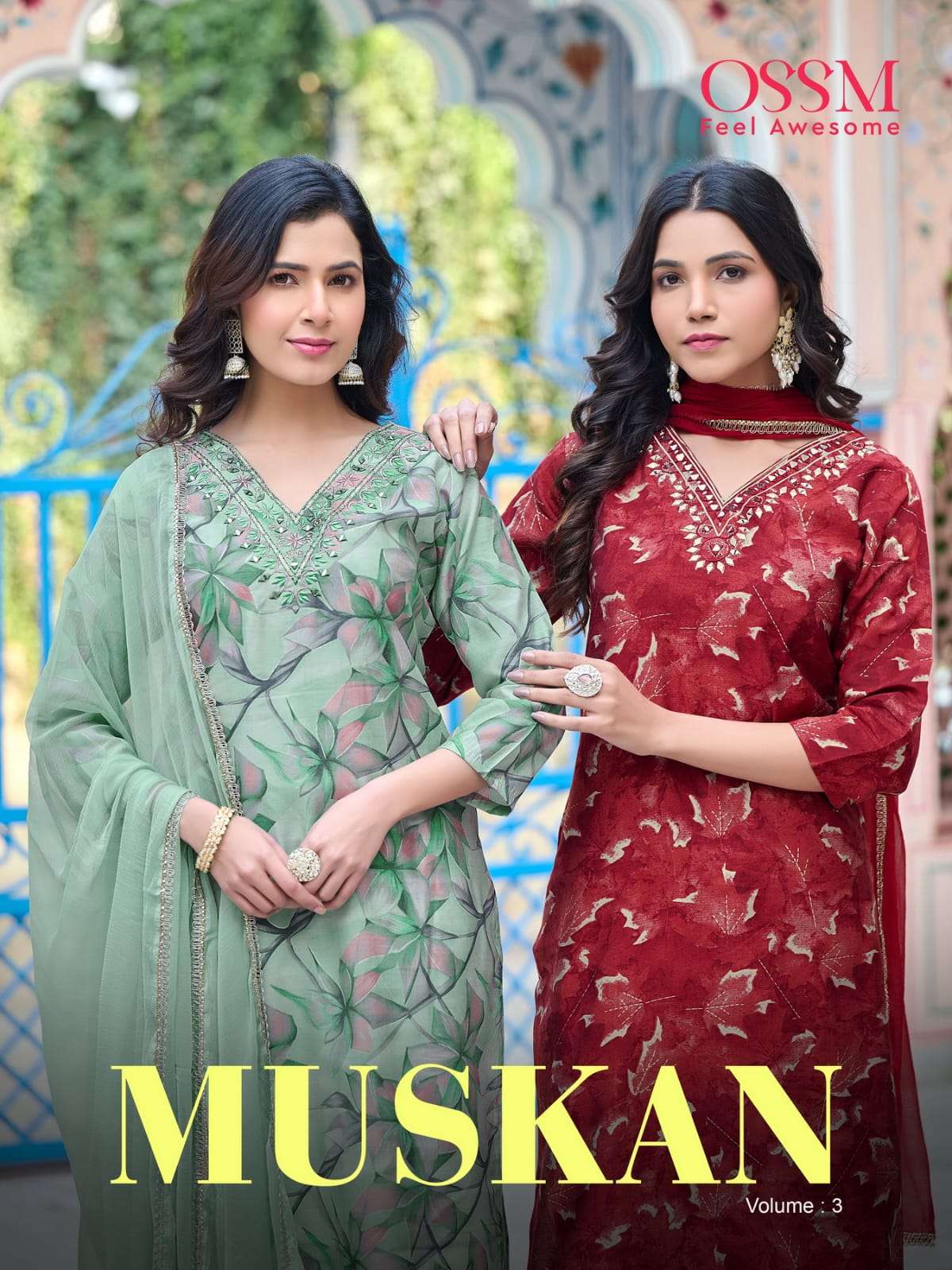 MUSKAN VOL 3 CHANDERI MODAL FOIL PRINT MIRROR AND MANUAL WORK KURTI WITH PANT AND CHINON DUPATTA  BY...