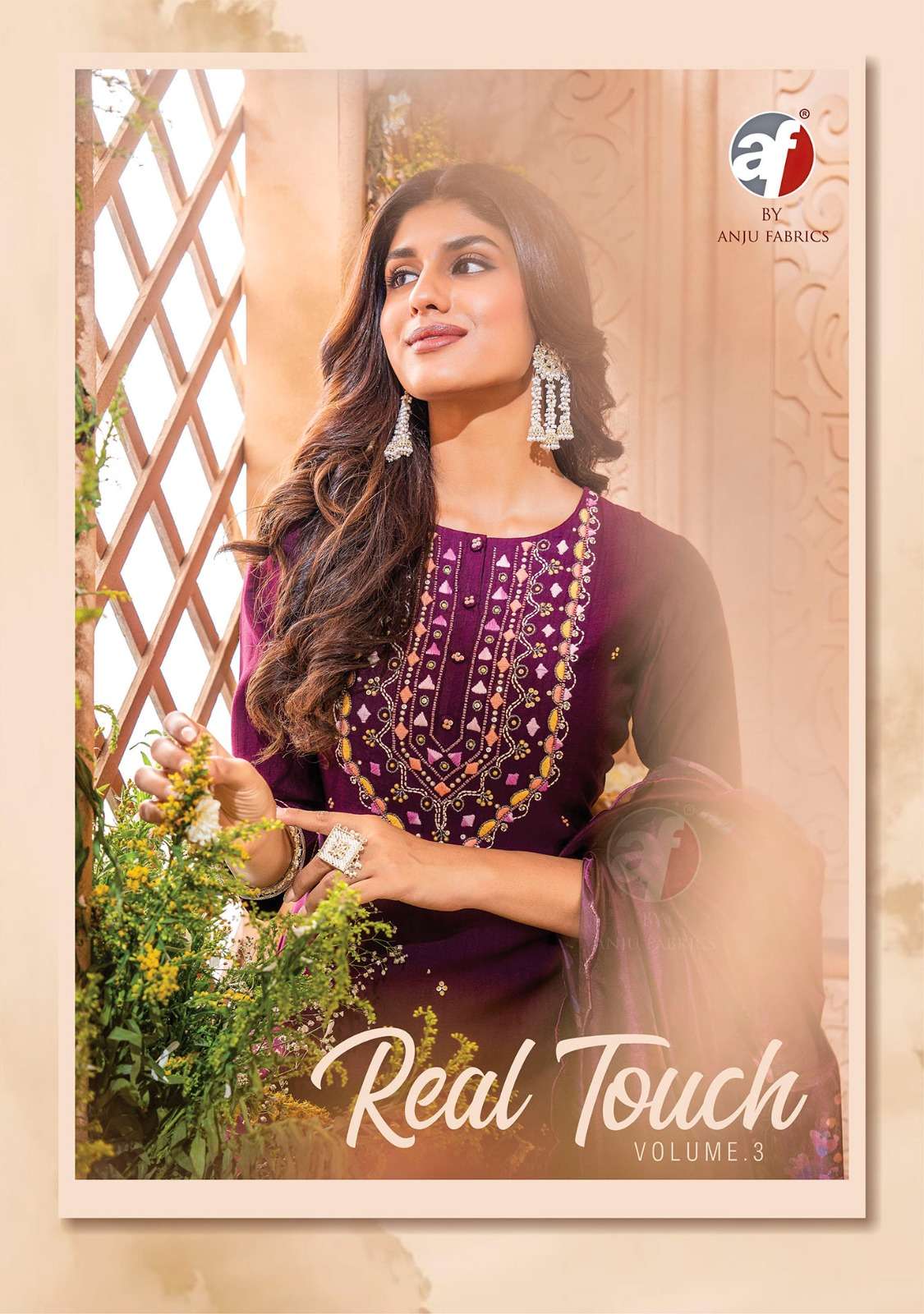 REAL TOUCH VOL 3 VISCOSE SELF DOBBY KNOT WITH HANDWORK KURTI WITH PANT AND DIGITAL ORGANZA DUPATTA B...