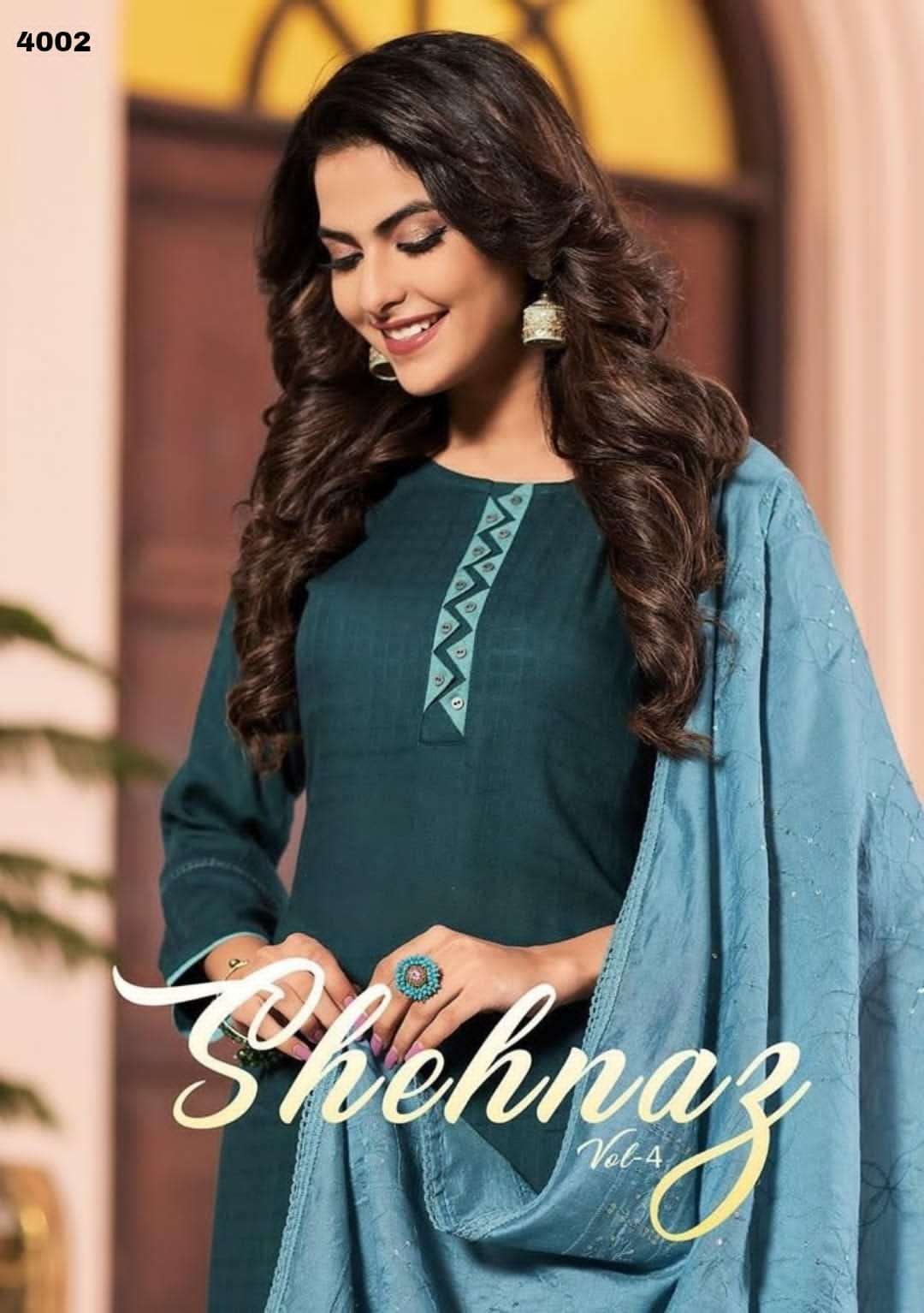 SHEHNAZ VOL 4 HEAVY RAYON DOBBY KATHA WORK KURTI WITH PANT AND CHANDERI VISCOSE DUPATTA BY S3FOREVER...