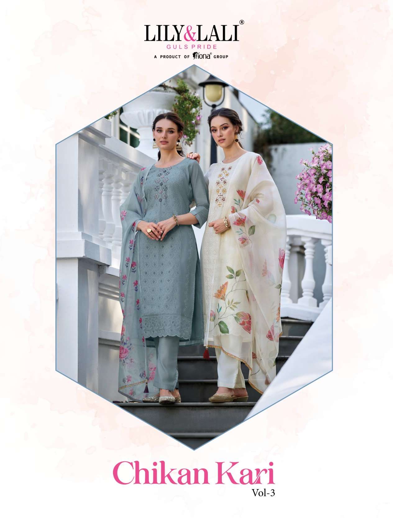 CHIKANKARI VOL 3 CHANDERI SILK SCHIFFLI AND HANDWORK KURTI WITH VISCOUSE PANT AND  ORGANZA DUPATTA B...