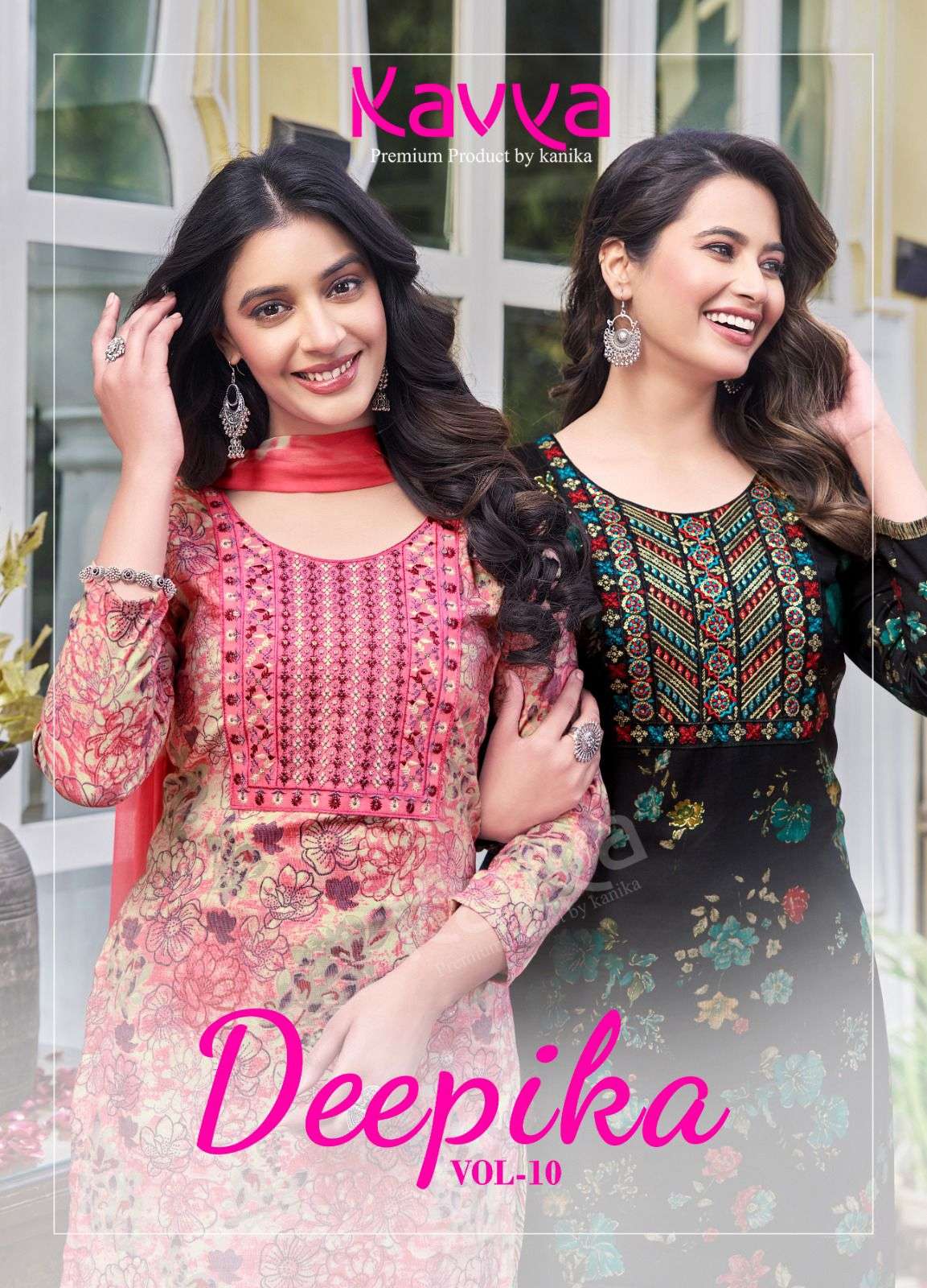 DEEPIKA VOL 10 CAPSULE EMBRODERY WORK KURTI WITH PANT AND NAZMIN DUPATTA BY KAVYA BRAND WHOLESALER A...