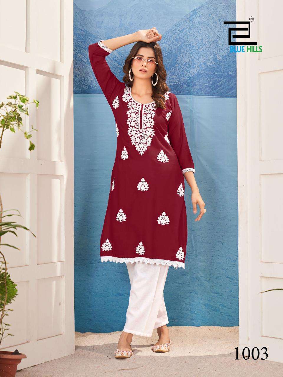 NAWAB 14 KG RAYON LUCKNAWI WORK KURTI BY BLUE HILLS BRAND WHOLESALER AND DEALER