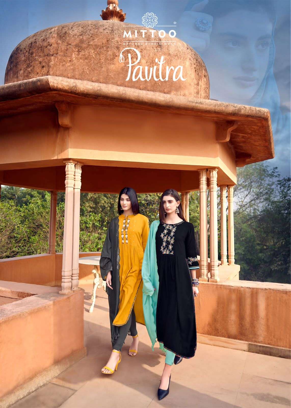 PAVITRA RAYON WEAVING EMBROIDERY AND HANDWORK KURTI WITH COTTON LYCRA PANT AND CHANDERI SEQUENCE DUP...