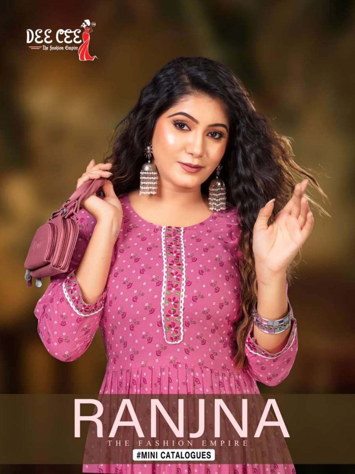 RANJNA RAYON PRINT EMBROIDERY WORK FLARED KURTI BY DEECEE BRAND WHOLESALER AND DEALER