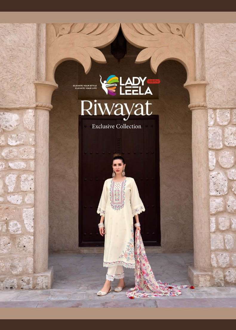 RIWAYAT VISCOSE SILK EMBRIODARY AND HANDWORK KURTI WITH PANT AND ORGANZA DIGITAL PRINT DUPATTA BY LA...