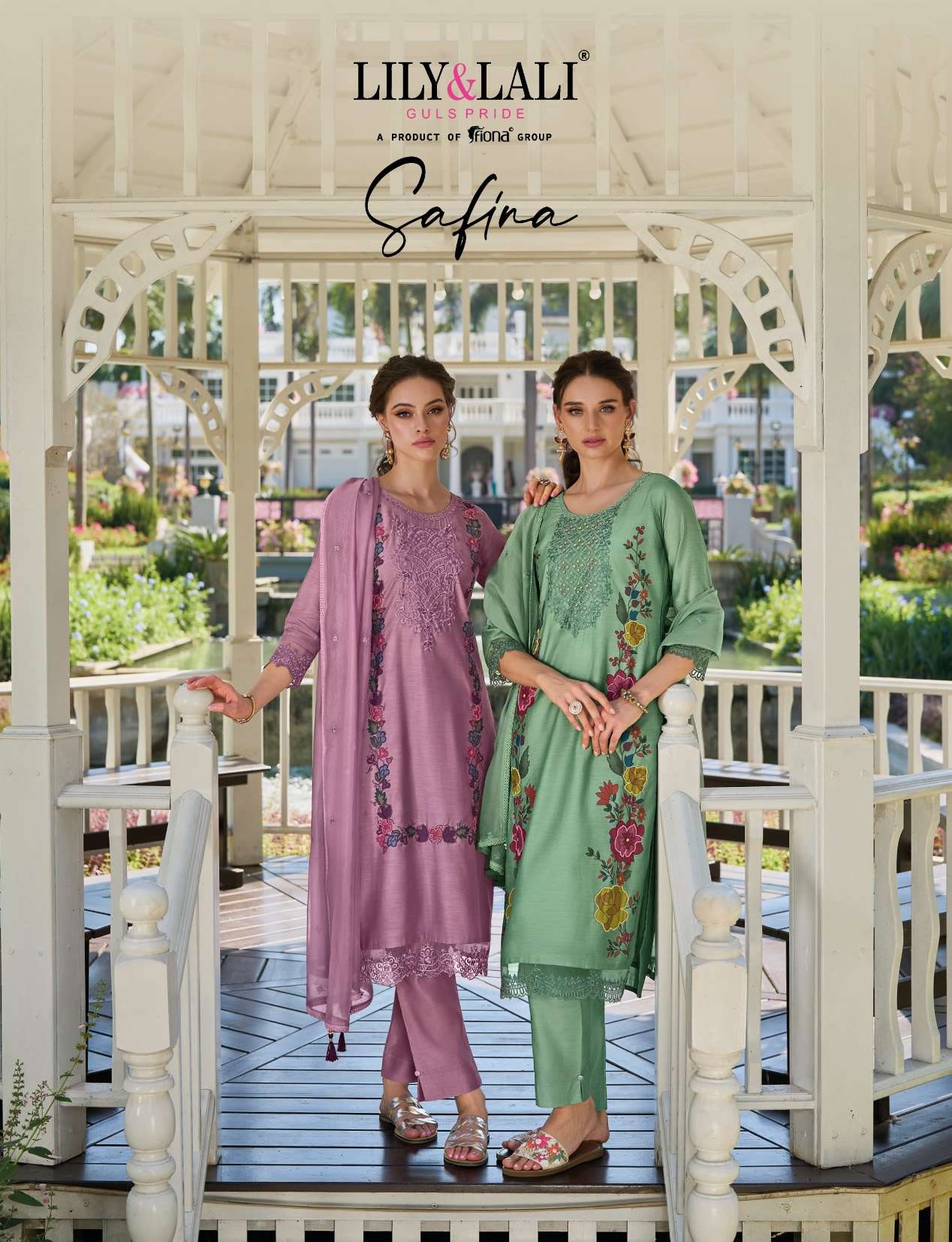 SAFINA CHANDERI SILK EMBROIDERY AND HANDWORK KURTI WITH VISCOSE PANT AND ORGANZA DUPATTA BY LILY AND...