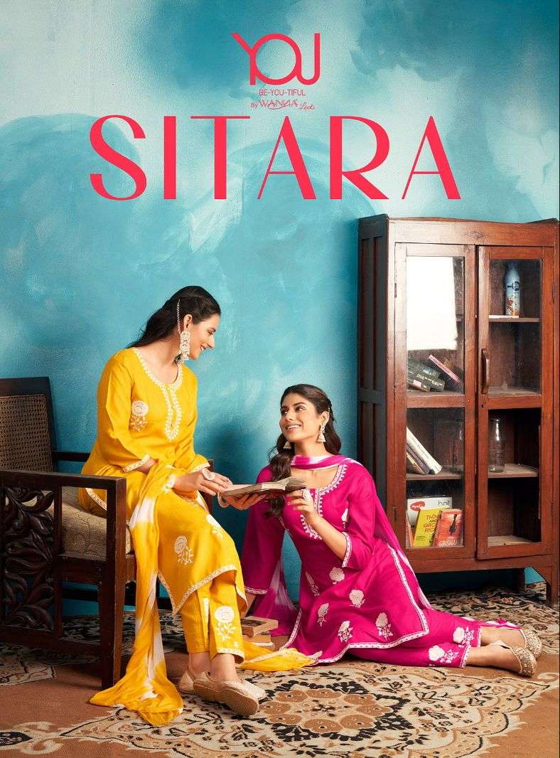 SITARA RAYON SLUB EMBROIDERY WORK KURTI WITH PANT AND BANDHANI DYEING CHIFFON DUPATTA BY WANNA BRAND...