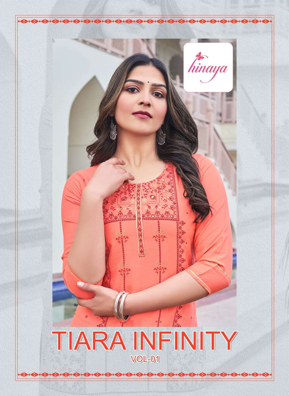 TIARA INFINITY RAYON SLUB PRINTED FRONT AND BACK HANDWORK KURTI BY HINAYA BRAND WHOLESALER AND DEALE...