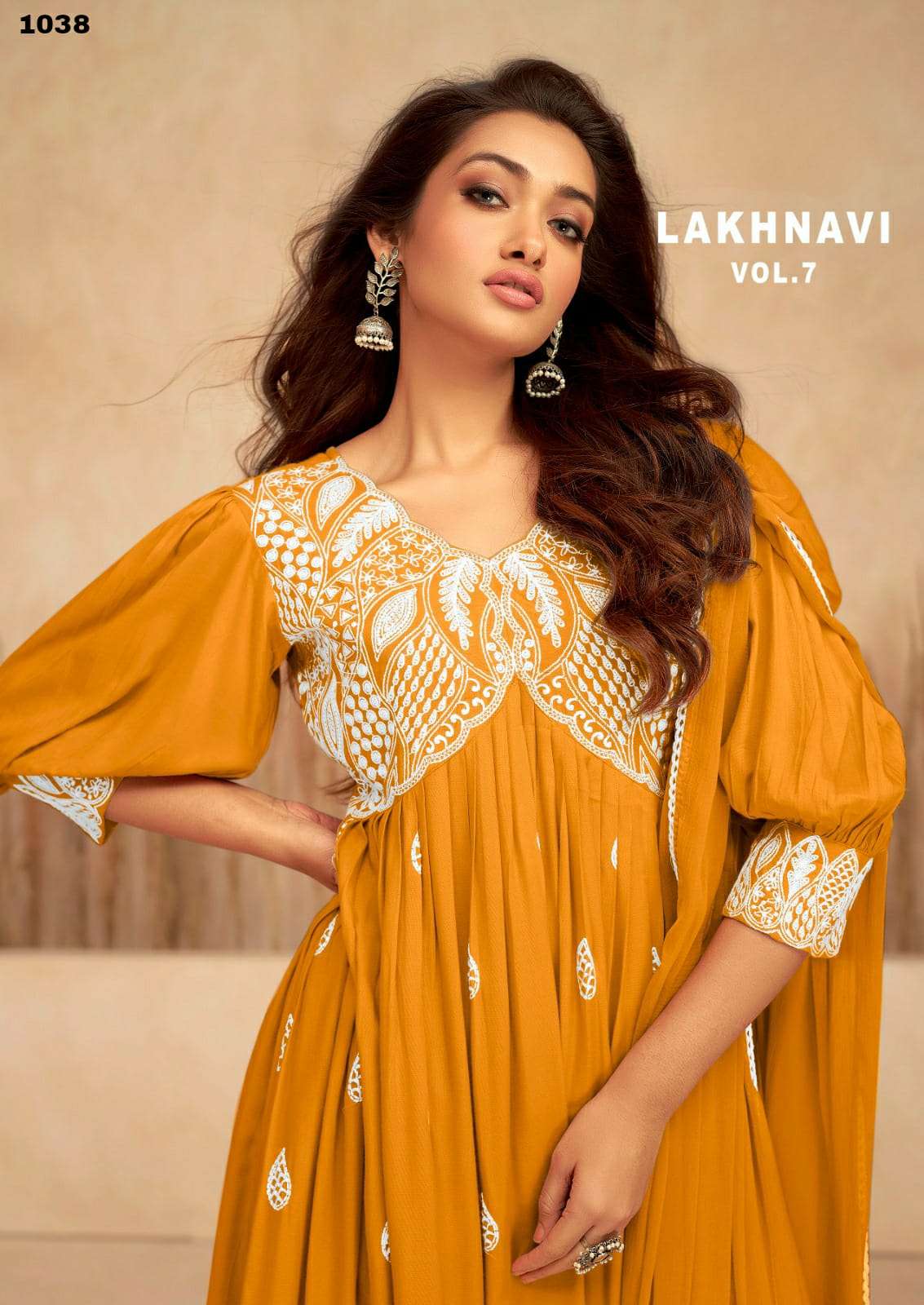 LAKHNAWI VOL 7 HEAVY REYON LAKHNAWI WORK KURTI WITH PLAZZO AND NAZMIN  DUPATTA BY S3FOREVER BRAND WH...