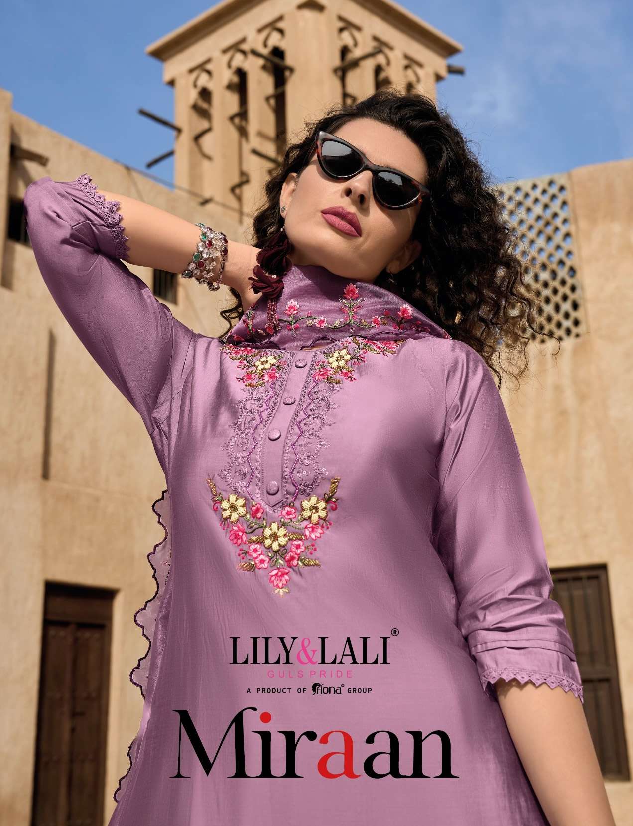 MIRAAN MILAN SILK EMBROIDERY AND HANDWORK KURTI WITH DHOTI STYLE BOTTOM AND ORGANZADUPATTA BY LILY A...