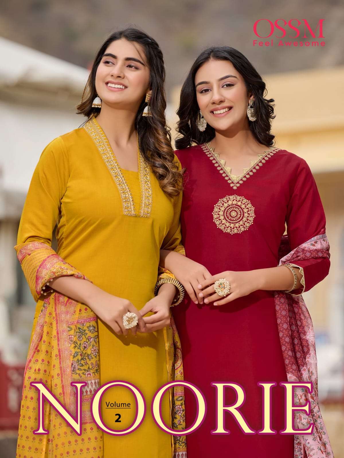 NOORIE VOL 2 PURE VISCOS ROMAN SILK EMBROIDERY WORK KURTI WITH PANT AND DIGITAL TABI SILK PRINT DUPA...