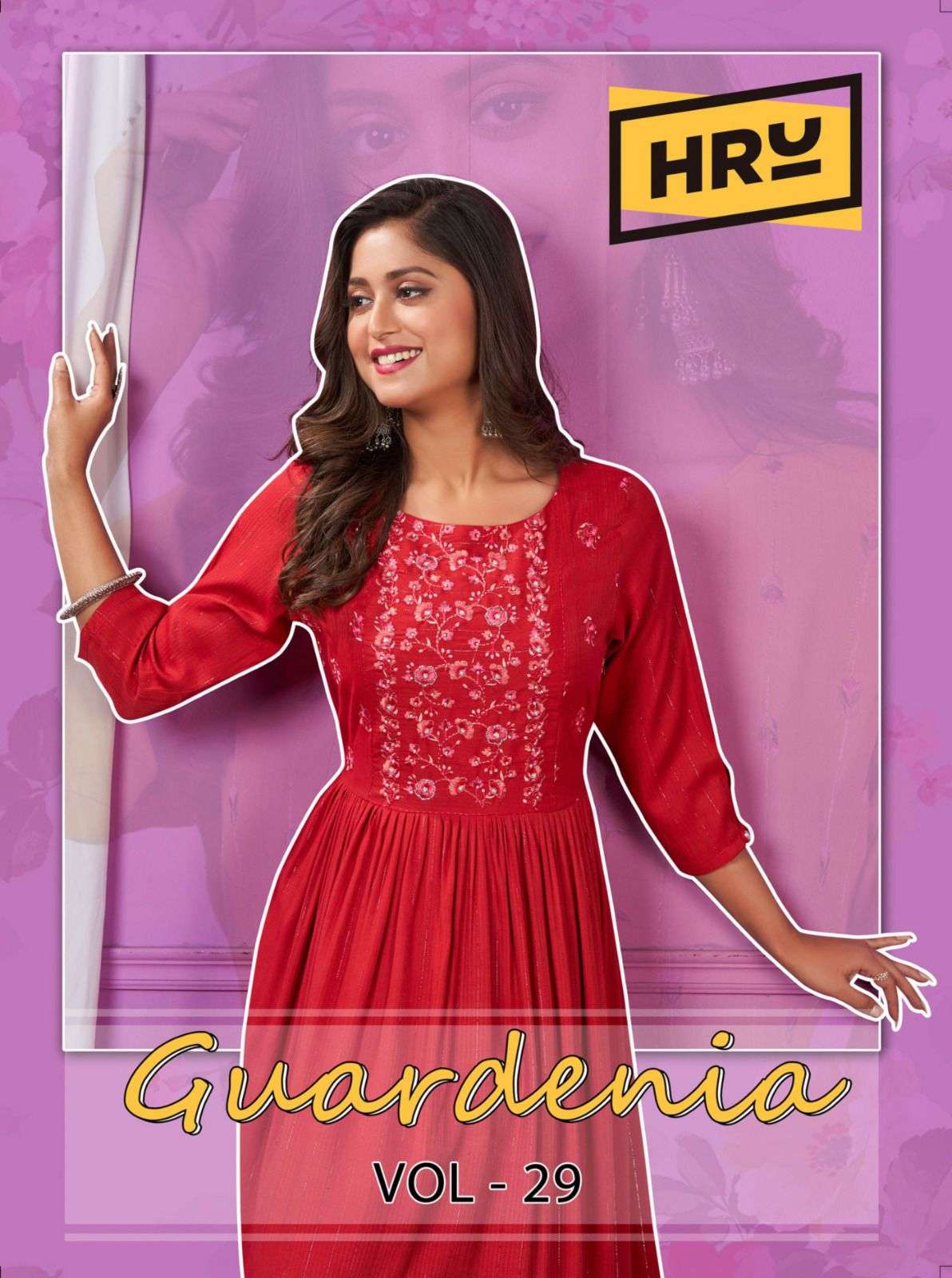 GUARDENIA VOL 29 PURE VISCOSE LUREX COMPUTER  EMBROIDERY WITH HANDWORK LONG KURTI BY HRU BRAND WHOLE...