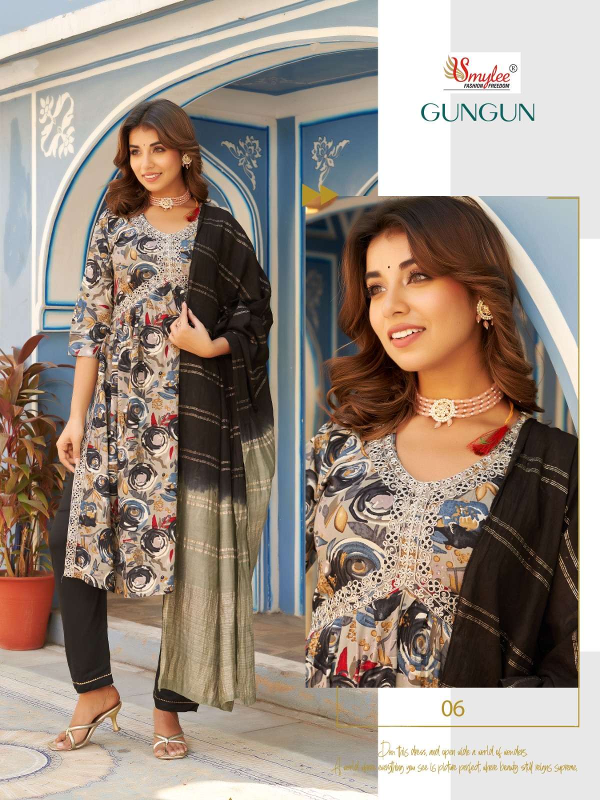 GUNGUN RAYON MANUAL EMBROIDERY WORK KURTI WITH PANT AND SILK DUPATTA BY SMYLEE BRAND WHOLESALER AND ...