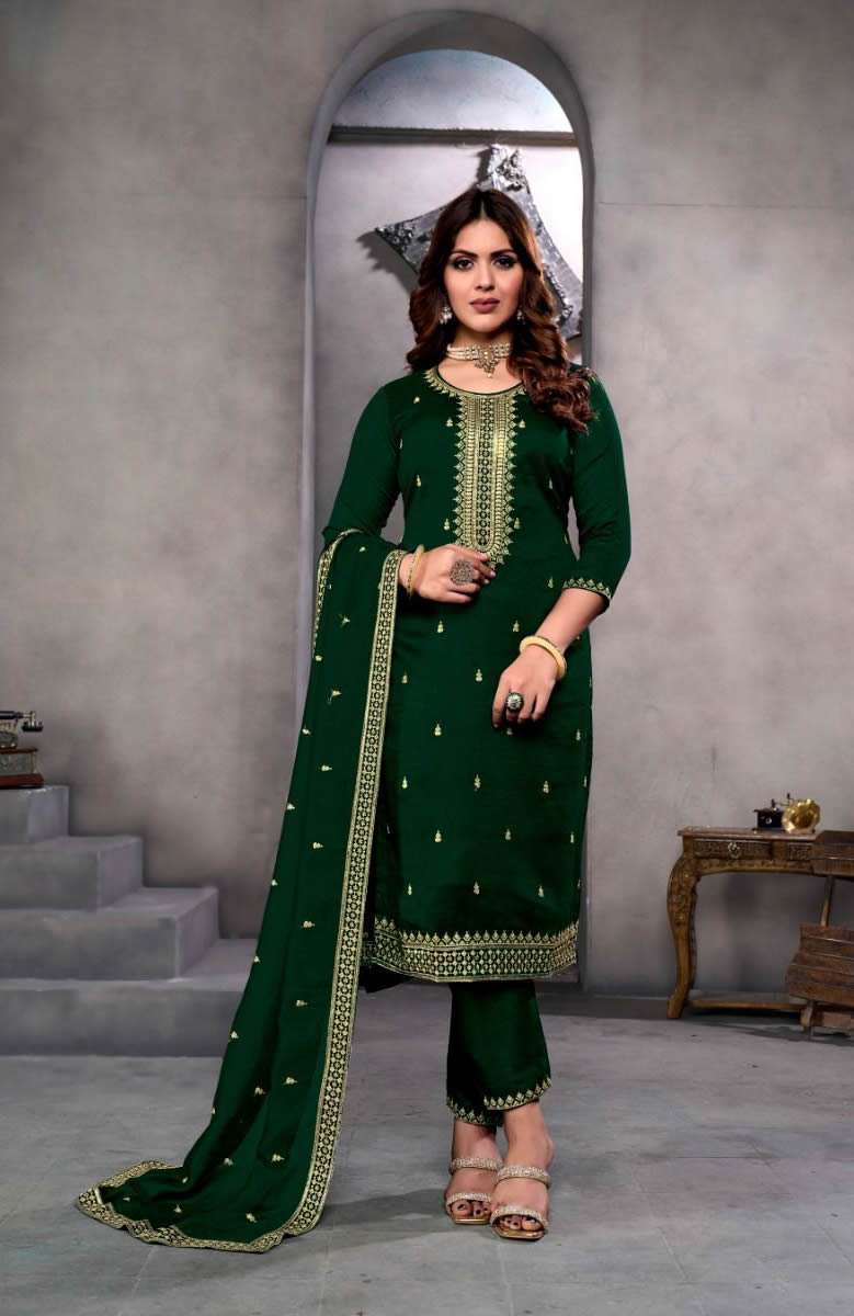 INAYA VICHITRA SILK EMBROIDERY WORK KURTI WITH PANT AND DUPATTA BY S3FOREVER BRAND WHOLESALER AND DE...