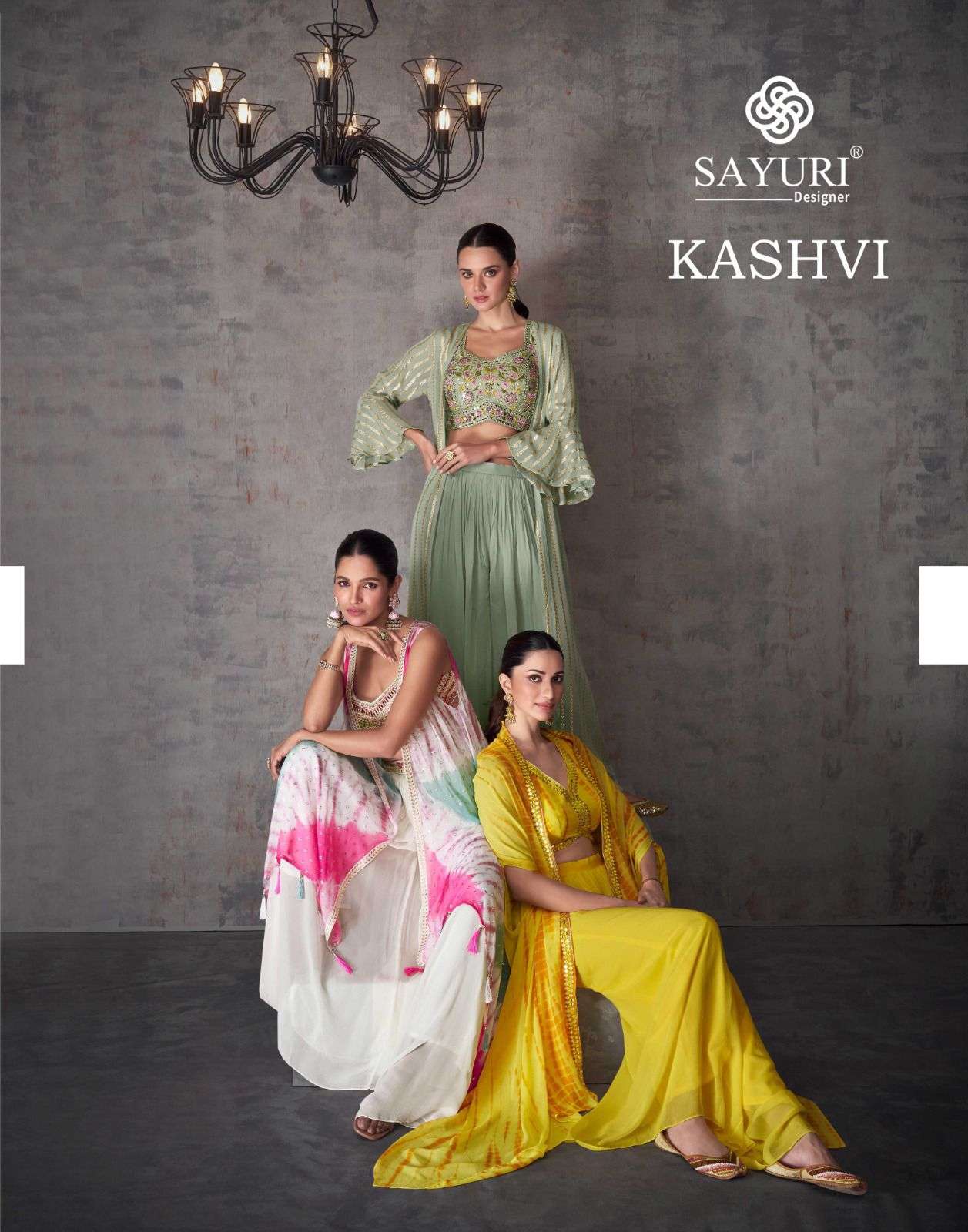 KASHVI DESIGNER REAL GEROGETTE  AND VISCOS JACQUARD SILK HANDWORK CHOLI WITH SHARARA AND SHRUG BY SA...