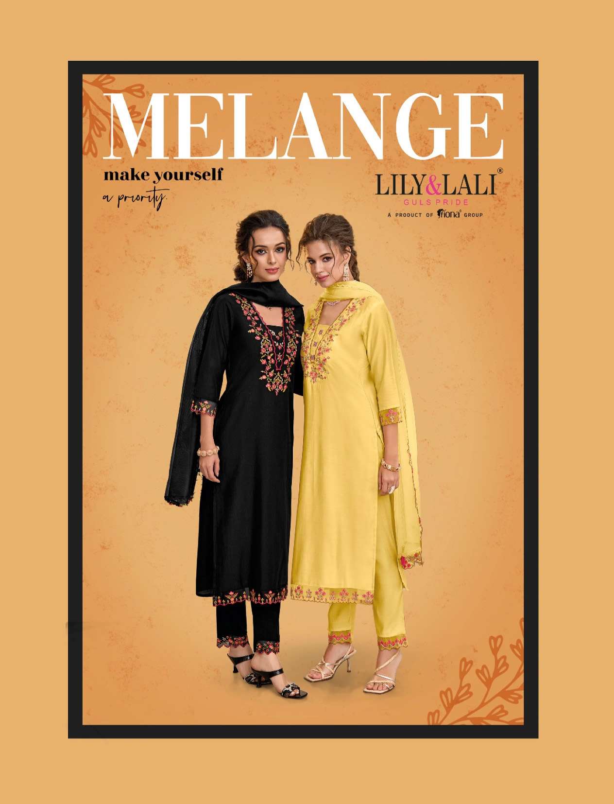 MELANGE MILAN SILK EMBROIDERY AND HANDWORK KURTI WITH PANT AND ORGENZA DUPATTA BY LILY AND LALI BRAN...