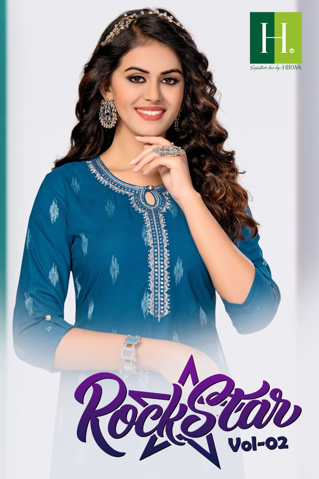 ROCKSTAR VOL 2 HEAVY BOMBAY RAYON DOBBY EMBROIDERY WORK STRAIGHT CUT KURTI BY HIRWA BRAND WHOLESALER...