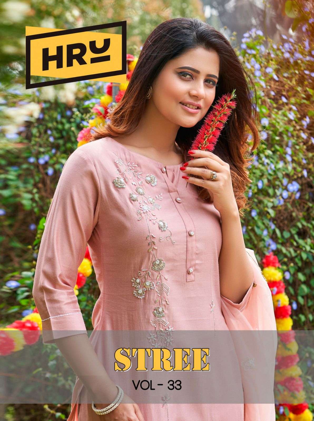 STREE VOL 33 VISCOSE EMBROIDERY AND ZARDOSI HANDWORK KURTI WITH  PANT AND ORGANZA DUPATTA BY HRU BRA...