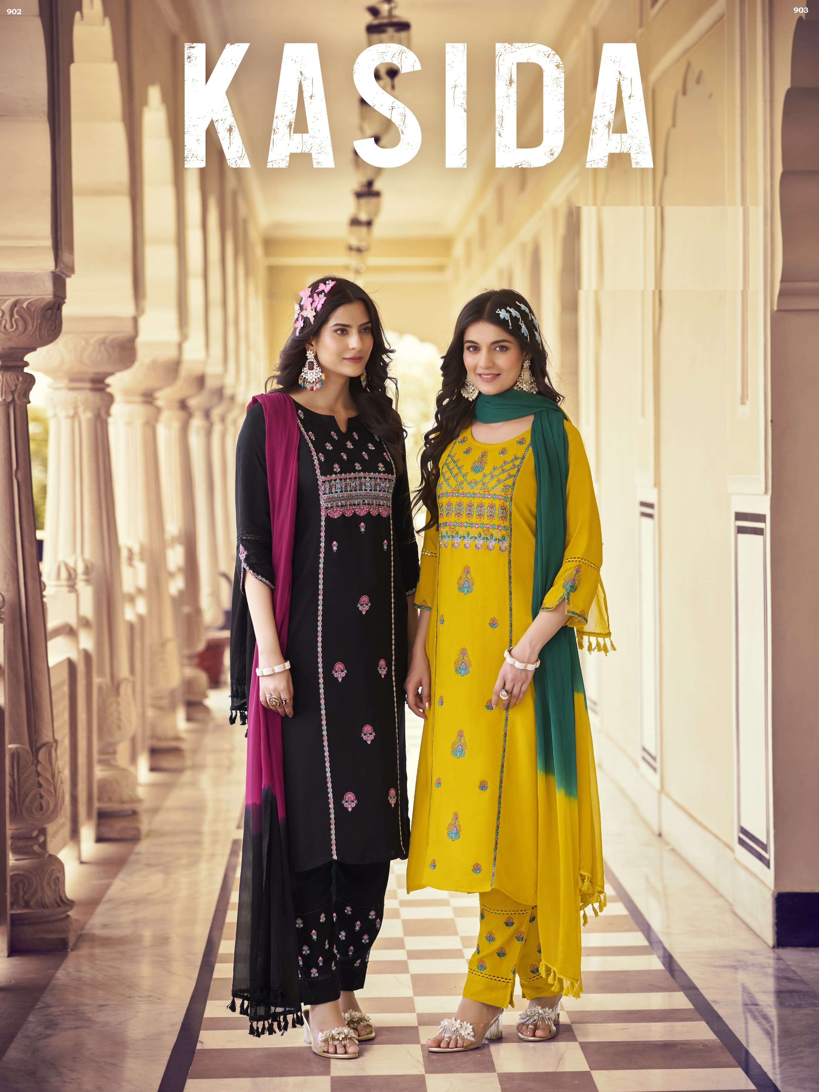 KASIDA PREMIUM LIVA RAYON THREAD AND HANDWORK KURTI WITH PLAZZO AND NAZNEEN DUPATTA BY S3FOREVER BAR...