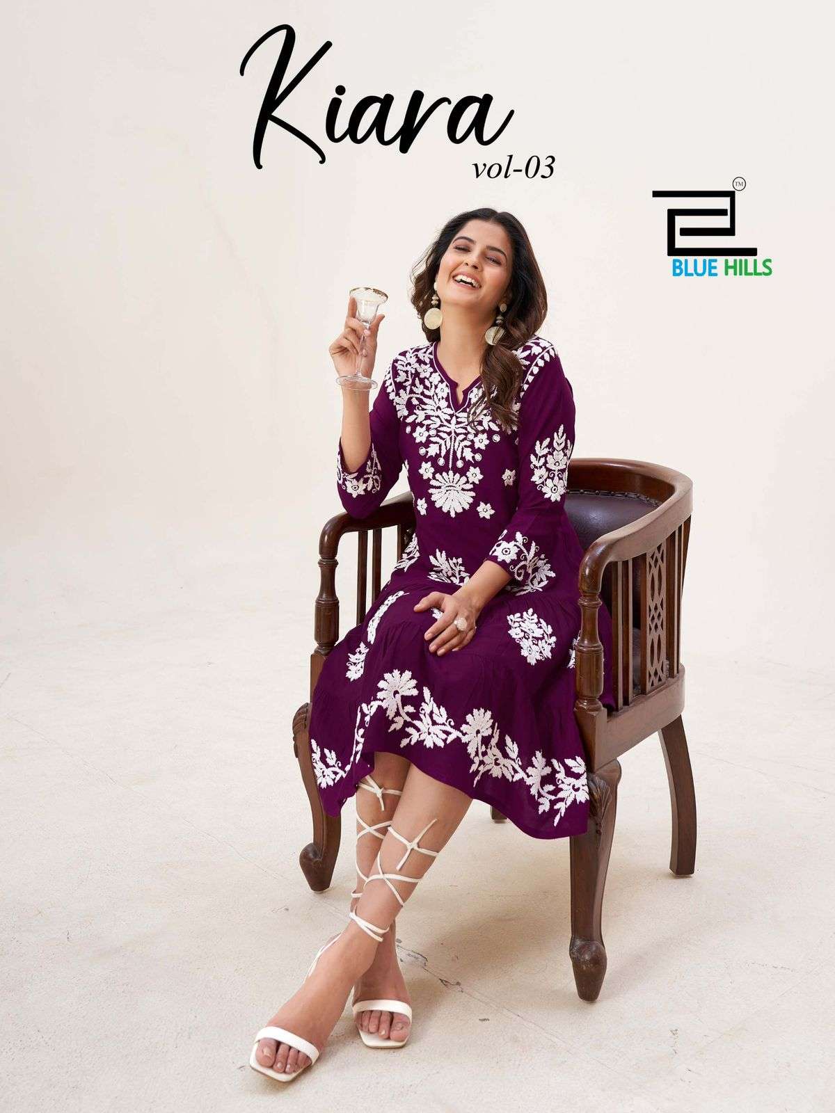 KIARA VOL 3 RAYON 14 KG LUCKNAVI WORK FANCY TUNIC BY BLUE HILLS BRAND WHOLESALER AND DEALER