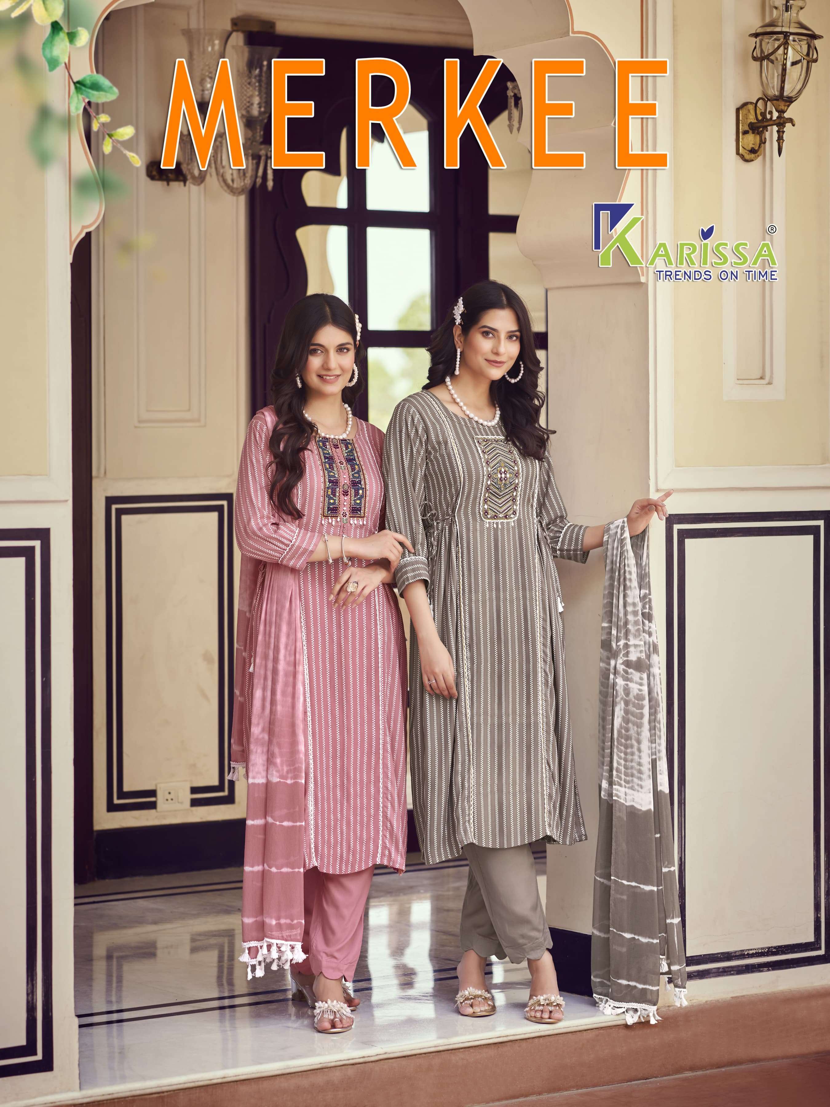 MERKEE LIVA VISCOSE RAYON THREAD HANDWORK KURTI WITH PANT AND DUPATTA BY KARISSA BRAND WHOLESALER AN...