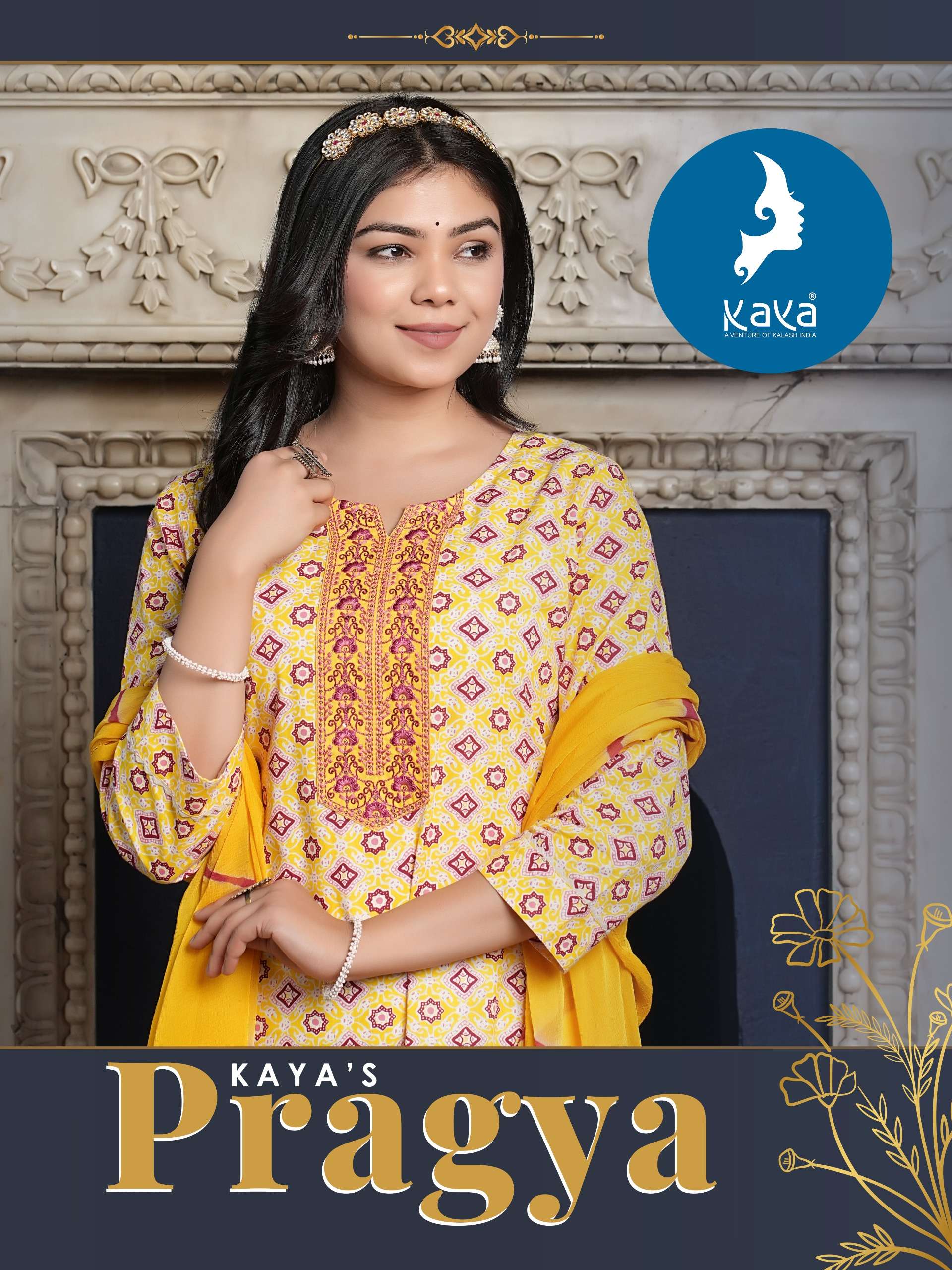 PRAGYA COTTON PRINTED KURTI WITH PANT AND DUPATTA BY KAYA KURTI BRAND WHOLESALER AND DEALER