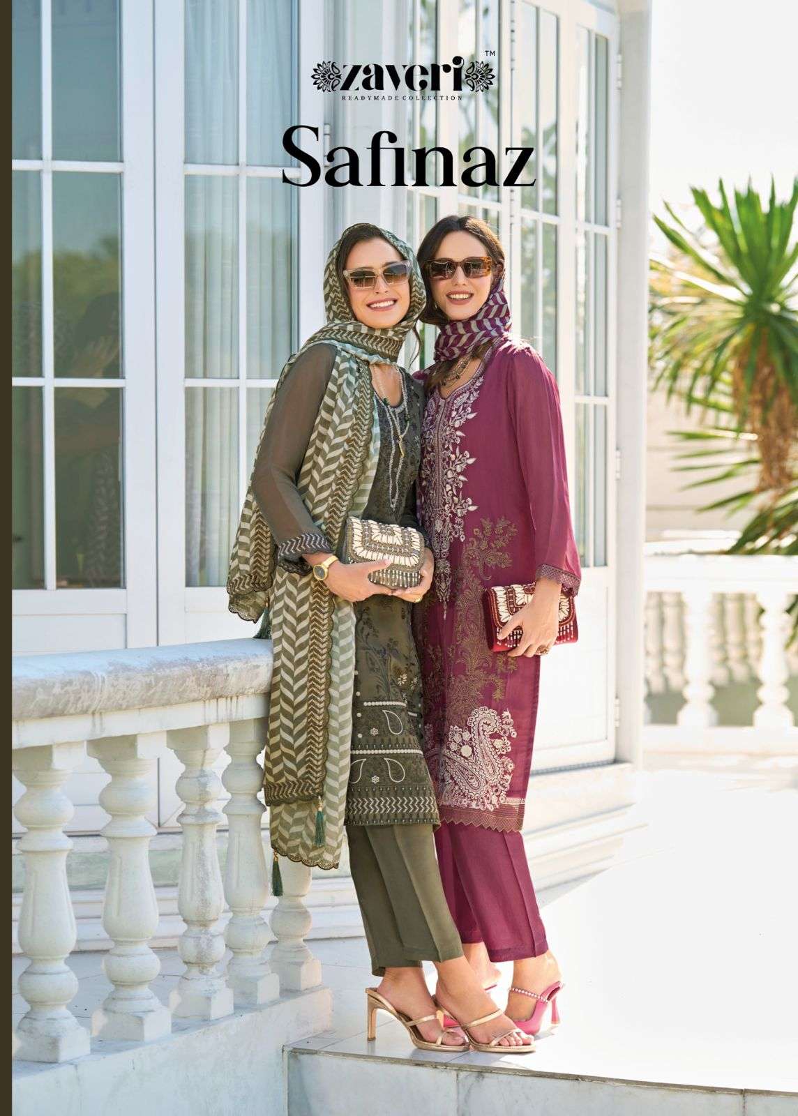 SAFINAZ SOFT ORGANZA FANCY EMBROIDERY WORK KURTI WITH SILK PANT AND DIGITAL PRINT DUPATTA BY ZAVERI ...