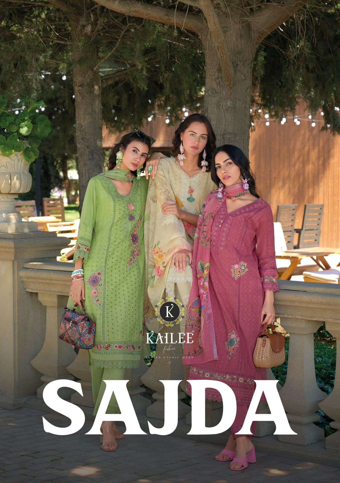 SAJDA SCHIFFLI COTTON THREAD AND HANDWORK KURTI WITH PANT AND DIGITAL PRINTS  DUPATTA BY KAILEE FASH...