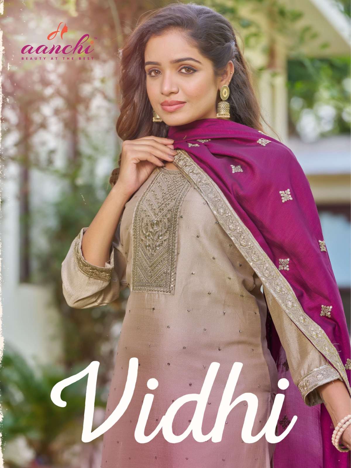 VIDHI VICHITRA SILK EMBROIDERY WORK KURTI WITH PANT AND DUPATTA BY AANCHI KURTI BRAND WHOLESALER AND...