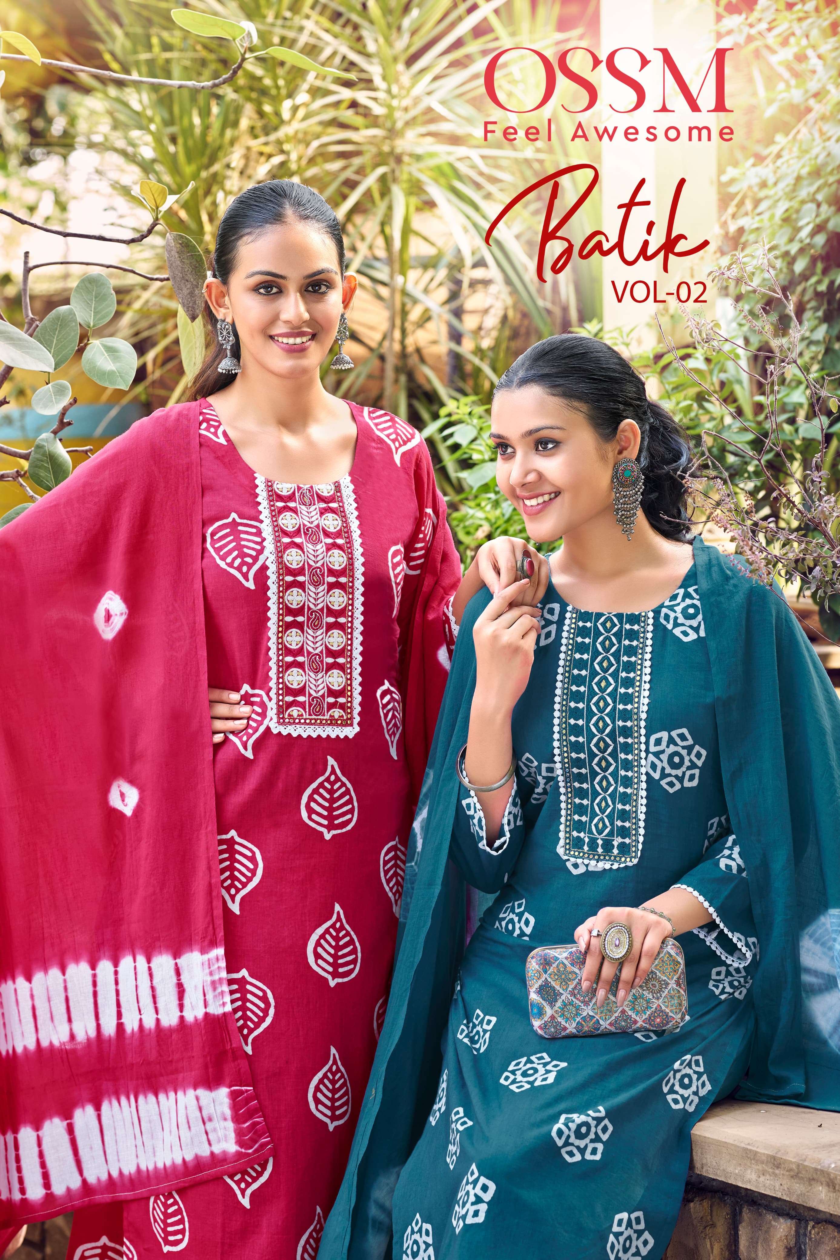 BATIIK VOL 2 PREMIUM COTTON BATIK PRINT EMBROIDERY WORK KURTI WITH PANT AND MAL COTTON DUPATTA BY OS...