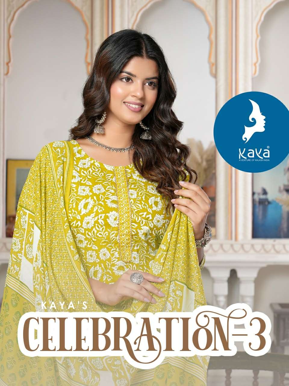 CELEBRATIONS VOL 3 PURE COTTON PRINTED KURTI WITH PANT AND DUPATTA BY KAYA KURTI BRAND WHOLESALER AN...