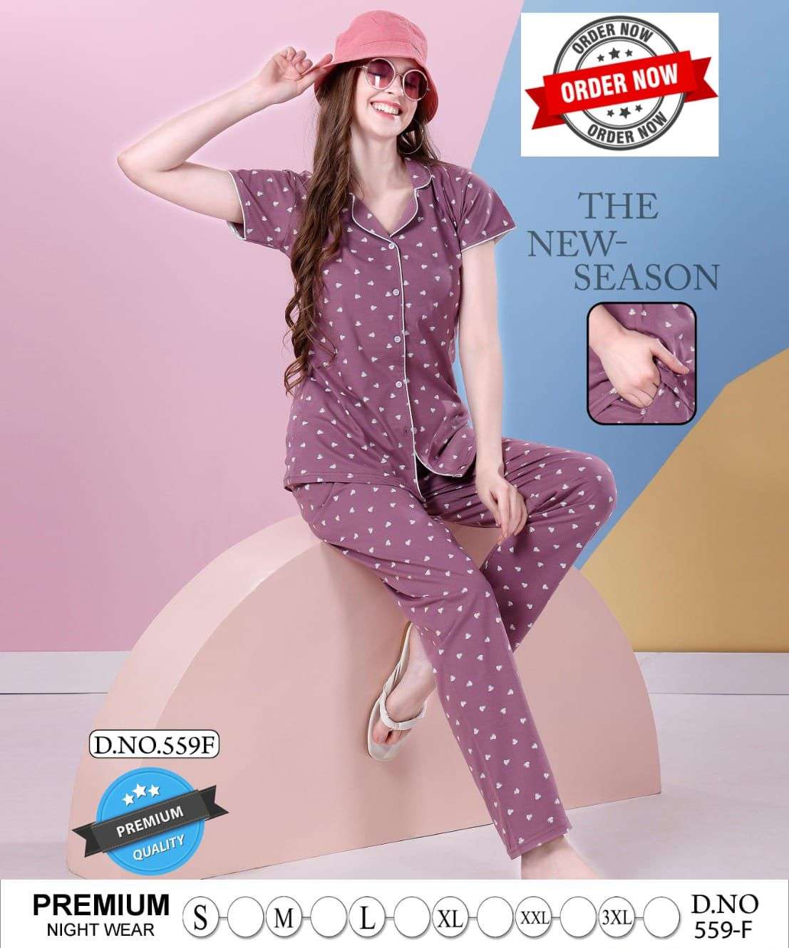 COLLOR VOL PC 559 HEAVY SHINKER HOSIERY COTTON FABRIC PRINTED NIGHT SUITS BY SUMMER SPECIAL BRAND WH...