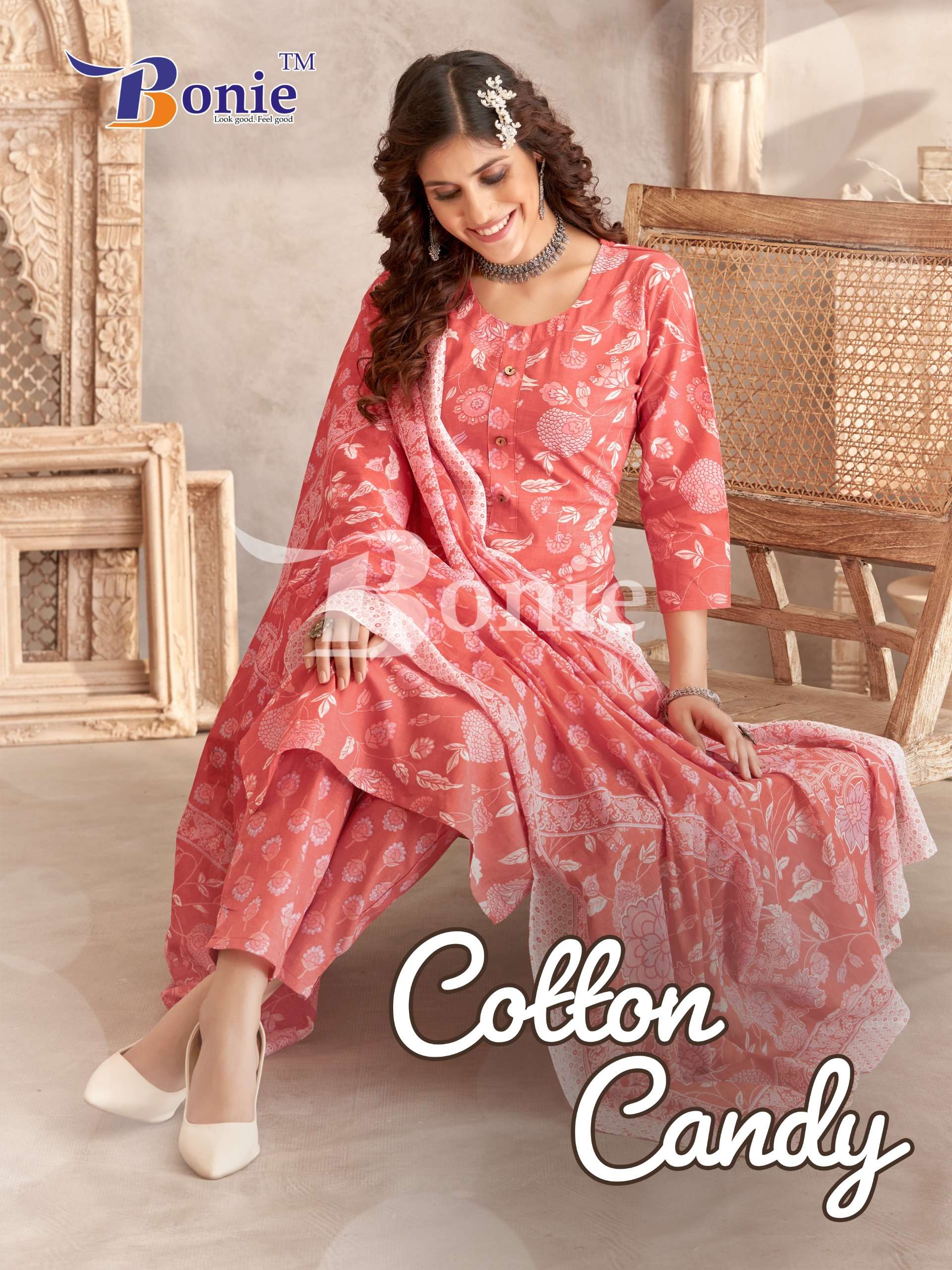 COTTON CANDY PURE CTTON PRINTED KURTI WITH PANT AND DUPATTA BY BONIE BRAND WHOLESALER AND DEALER