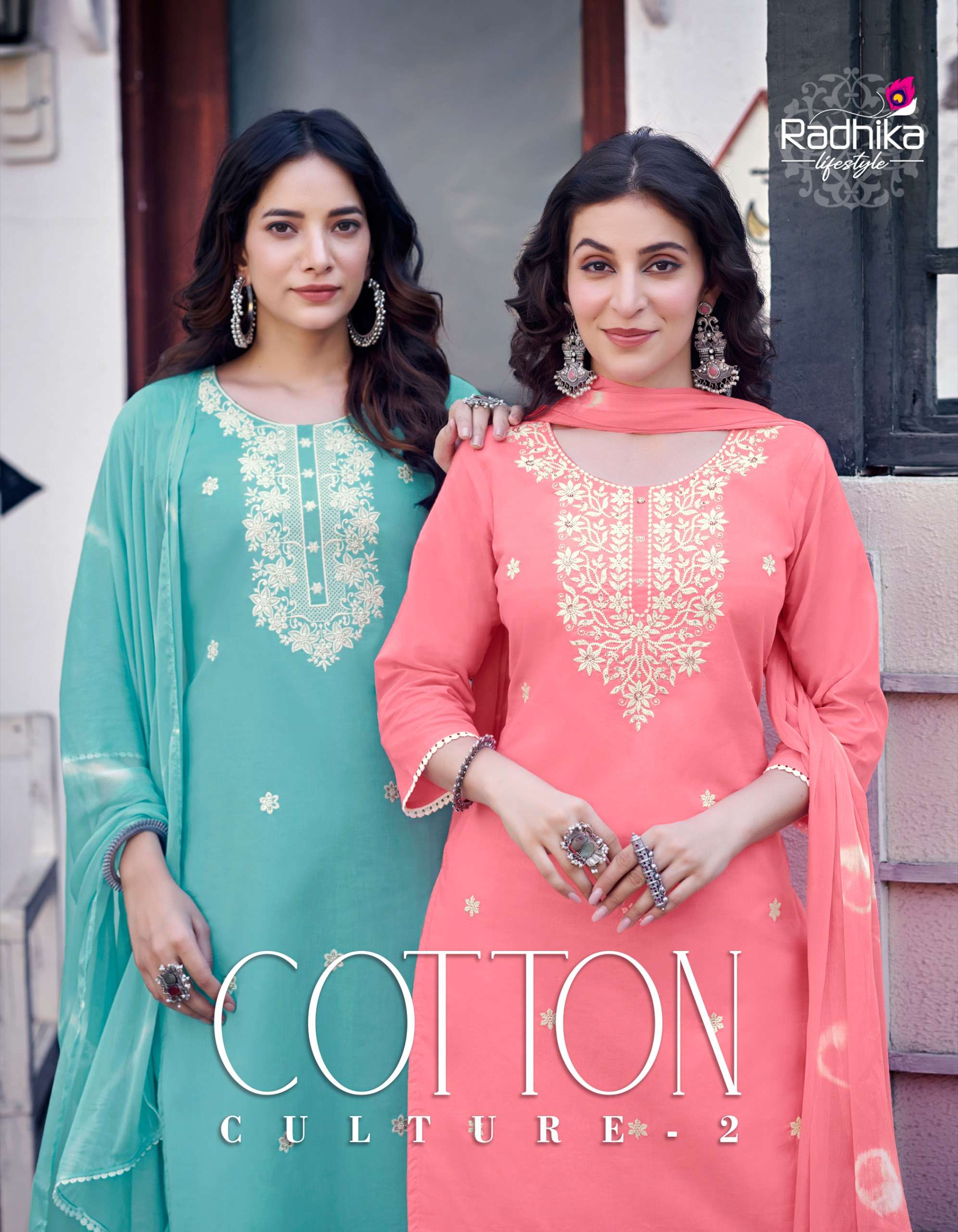 COTTON CULTURE VOL 2 PURE COTTON EMBROIDERY WORK KURTI WITH PANT AND TIE DIE PRINT DUPATTA BY RADHIK...