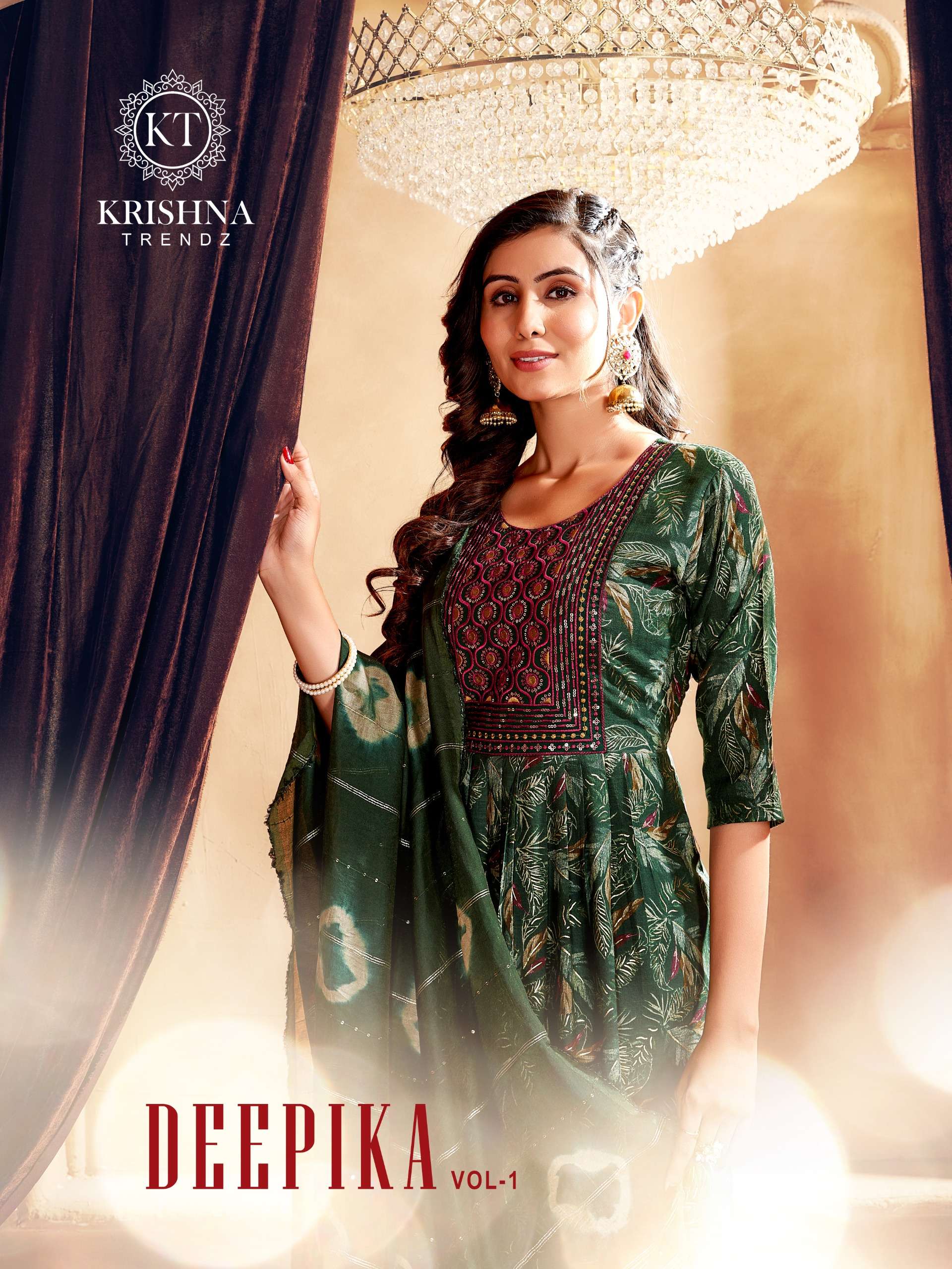 DEEPIKA CAPSULE PRINTED EMBROIDERY WORK KURTI WITH PANT AND DUPATTA BY KRISHNA BRAND WHOLESALER AND ...