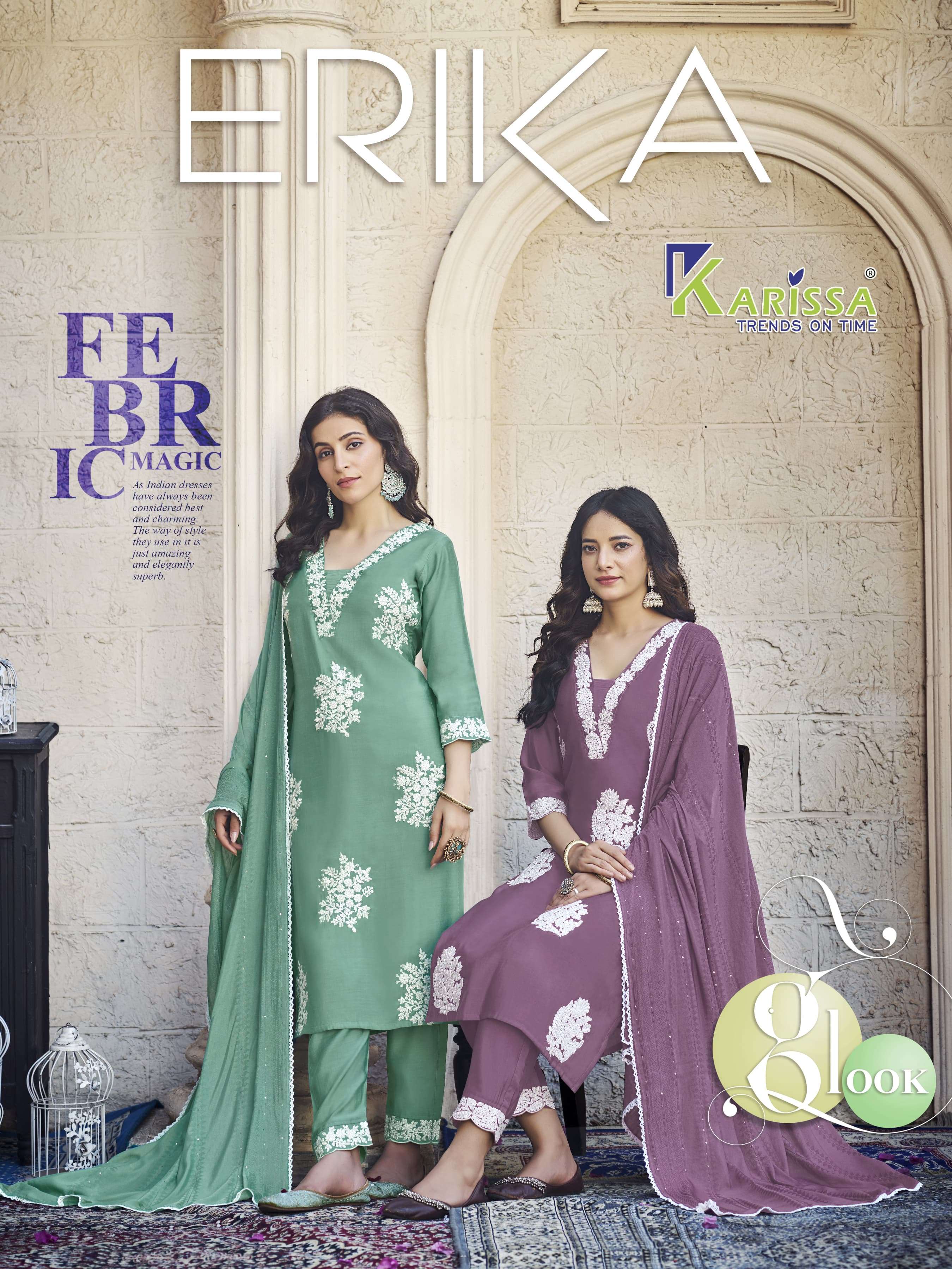 ERIKA PURE VISCOSE ROMAN EMBROIDERY SEQUENCE WORK KURTI WITH PANT AND SOFT MUSLIN DUPATTA BY KARISSA...