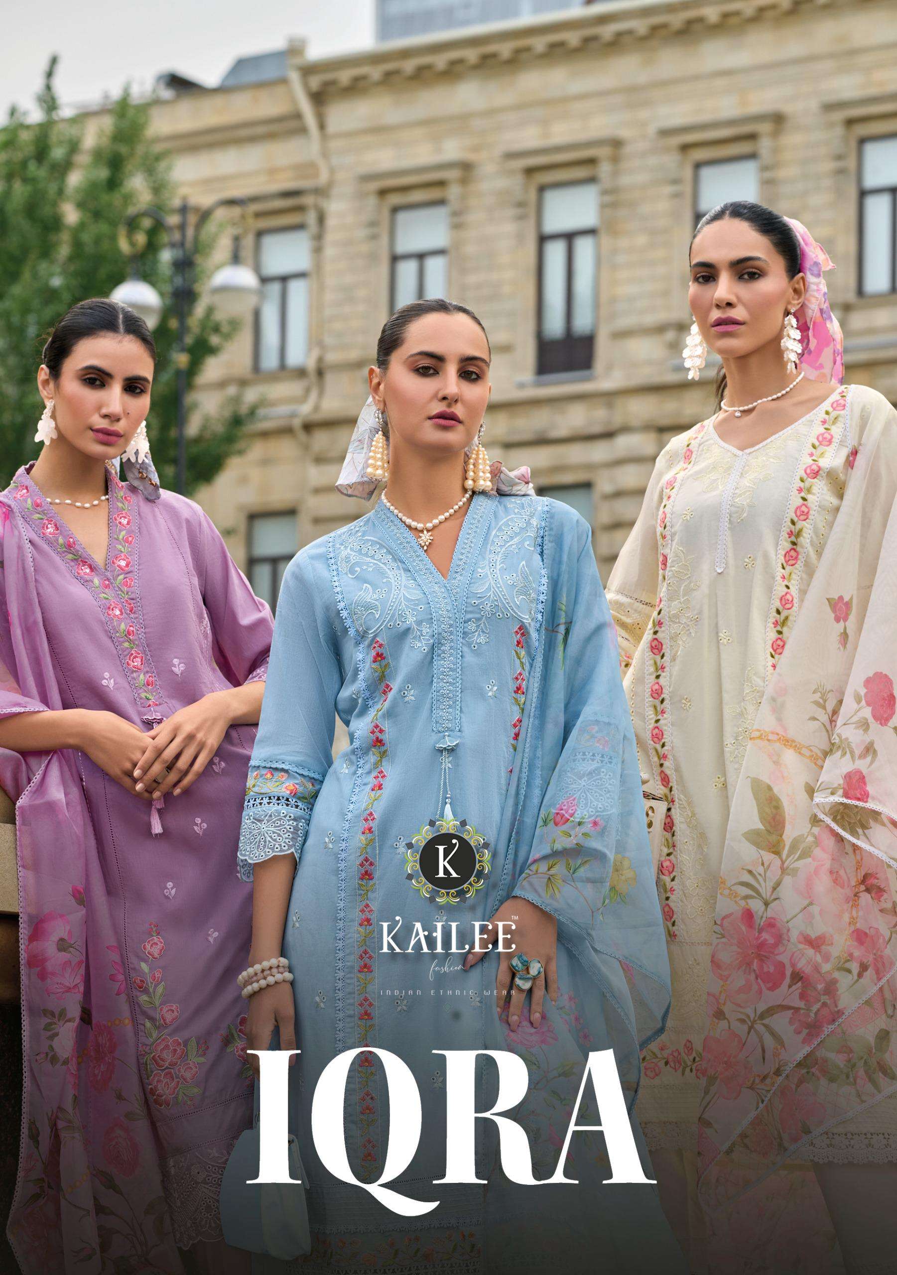 IQRA PURE COTTON THREAD AND HANDWORK KURTI WITH PANT AND ORGENZA DUPATTA BY KAILEE FASHION BRAND WHO...