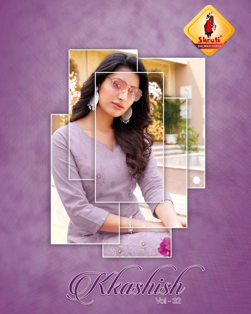 KKASHISH VOL 32 LINEN HEAVY EMBROIDERY WORK KURTI BY SHRUTI SUITS BRAND WHOLESALER AND DEALER