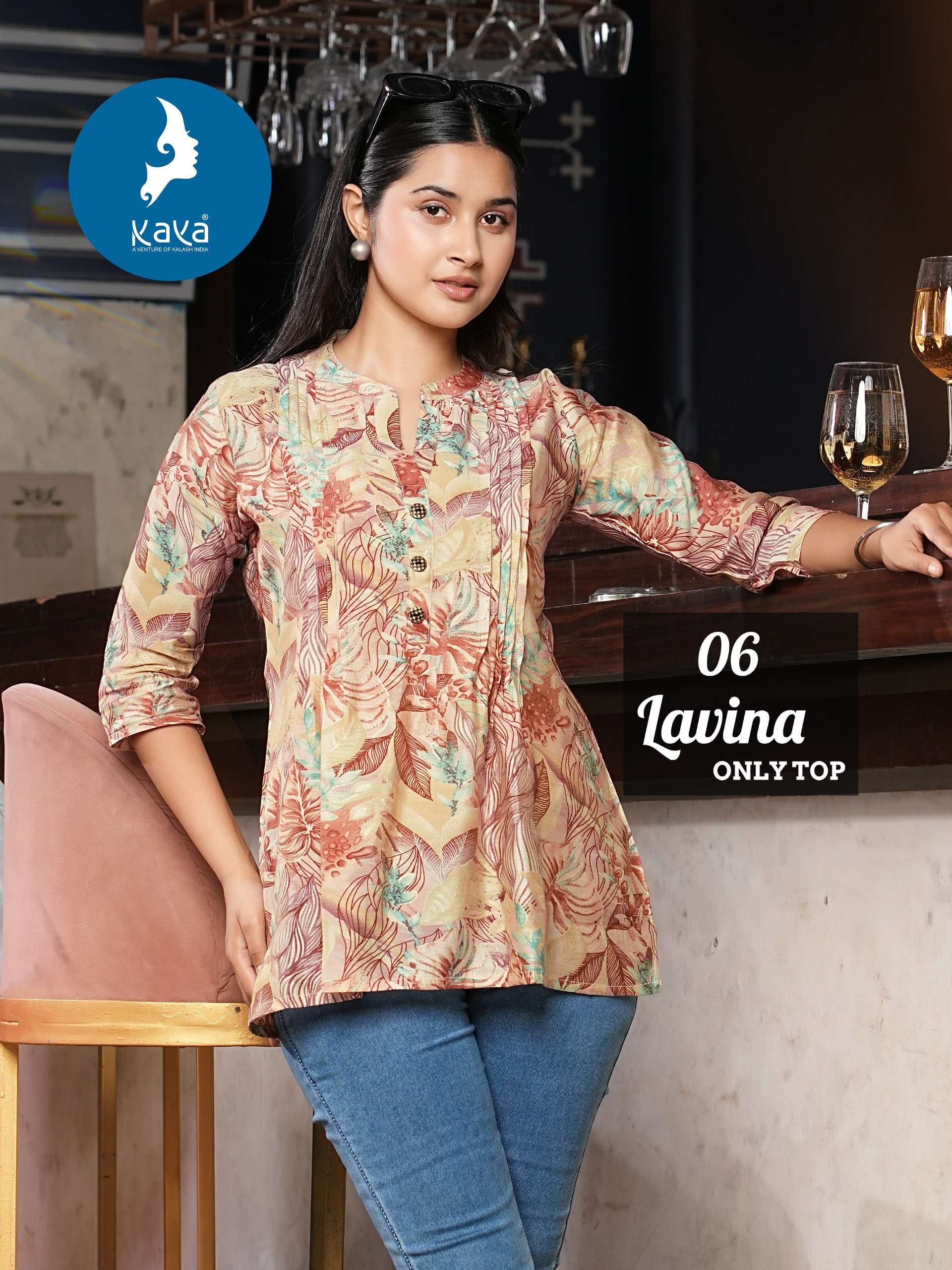 LAVINA CHANDERI MODAL PRINT FANCY TOP BY KAYA KURTI BRAND WHOLESALER AND DEALER