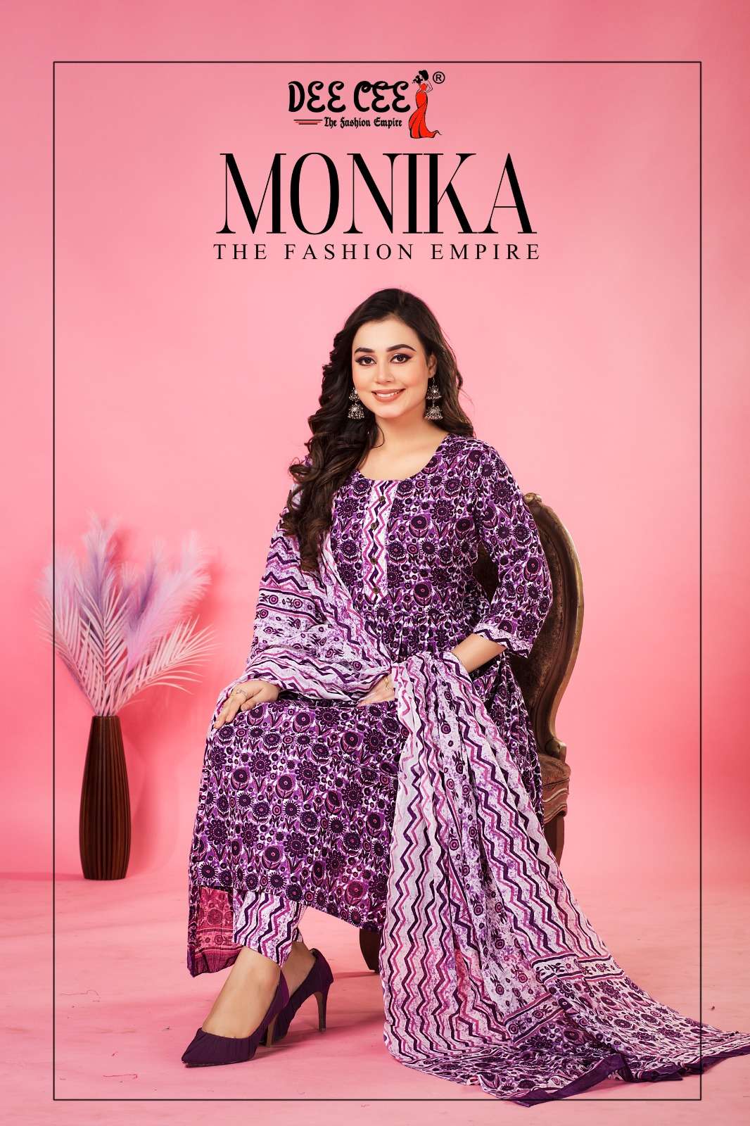 MONIKA COTTON CAMBRIC TIE PATTI GHERA KURTI PATTERN WITH PANT AND MUL COTOON DUPATTA BY DEECEE BRAND...