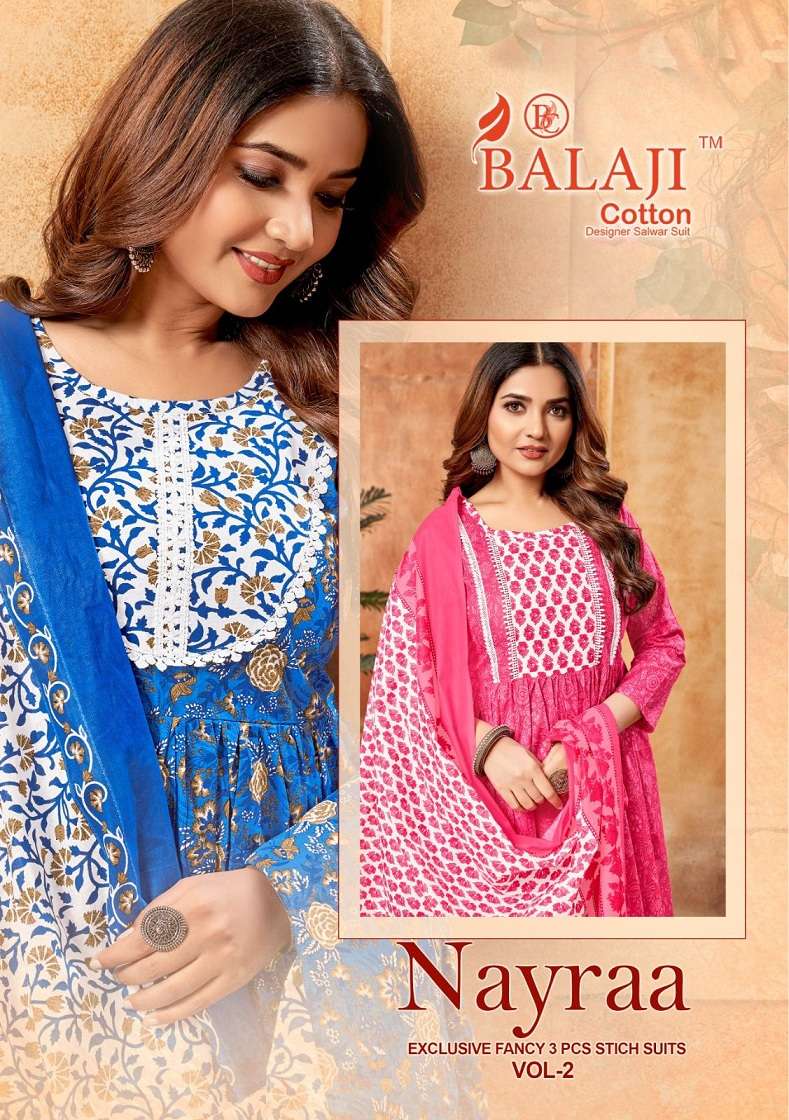 NAYRAA VOL 2 PURE COTTON RINTED KURTI WITH PANT AND DUPATTA BY BALAJI BRAND WHOLESALER AND DEALER