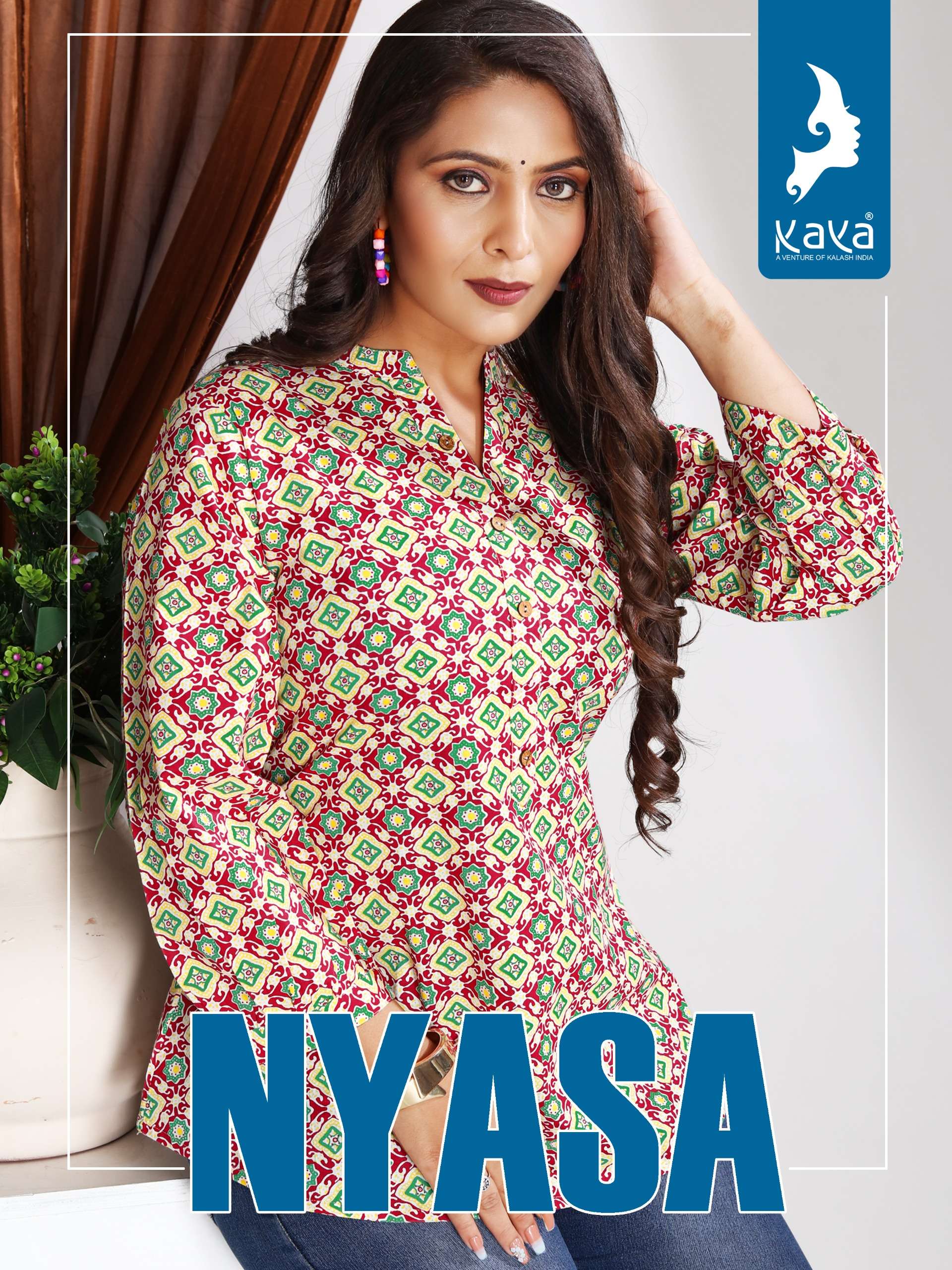 NYASA COTTON PRINT CASUAL SHORT TOP BY KAYA KURTI BRAND WHOLESALER AND DEALER