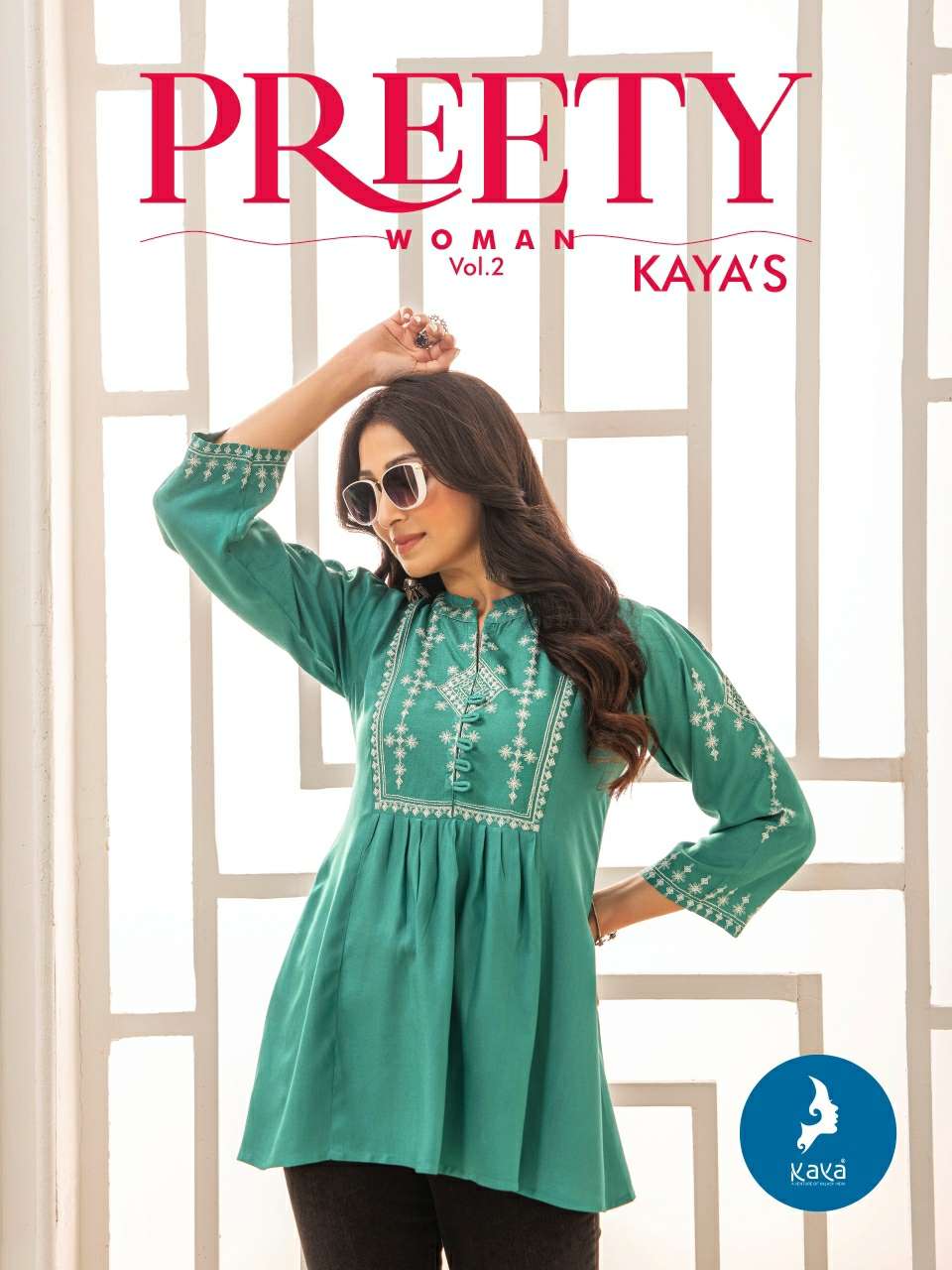 PREETY WOMEN VOL 2 HEAVY RAYON SHORT TOP WITH WORK BY KAYA KURTI BRAND WHOLESALER AND DEALER