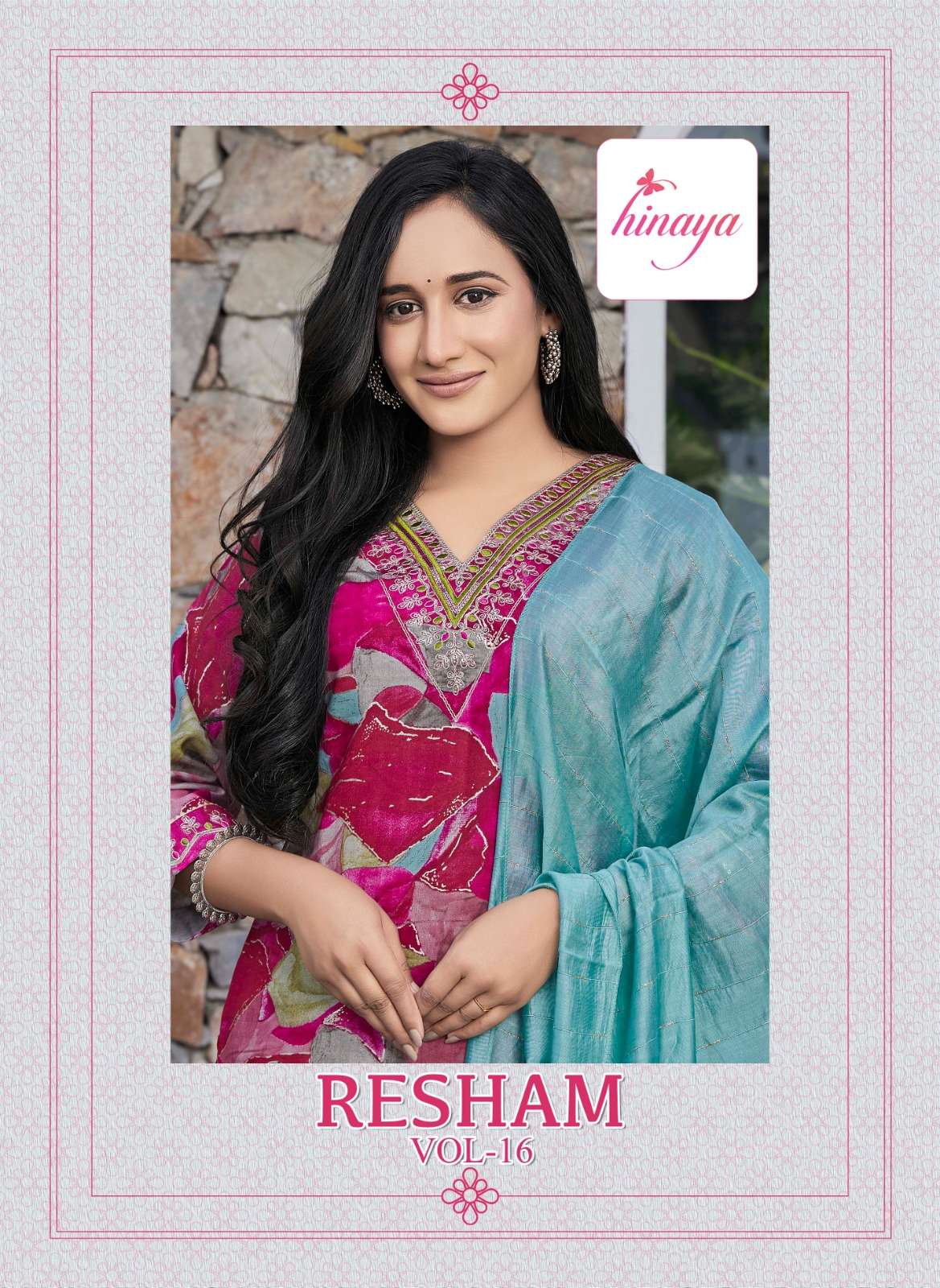 RESHAM VOL 16 MODAL PRINTS EMBROIDERY WORK KURTI WITH PANT AND DUPATTA BY HINAYA BRAND WHOLESALER AN...